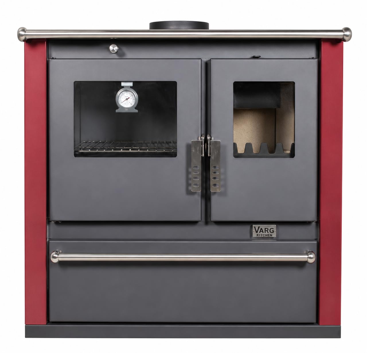 Verso CS Plus Poêle à bois avec four 7,7 kW, 82,2 % d'efficacité élevée, corps en acier extra large et robuste, plaque de cuisson en métal et thermomètre, chauffage de cheminée pour 135-165 m³
