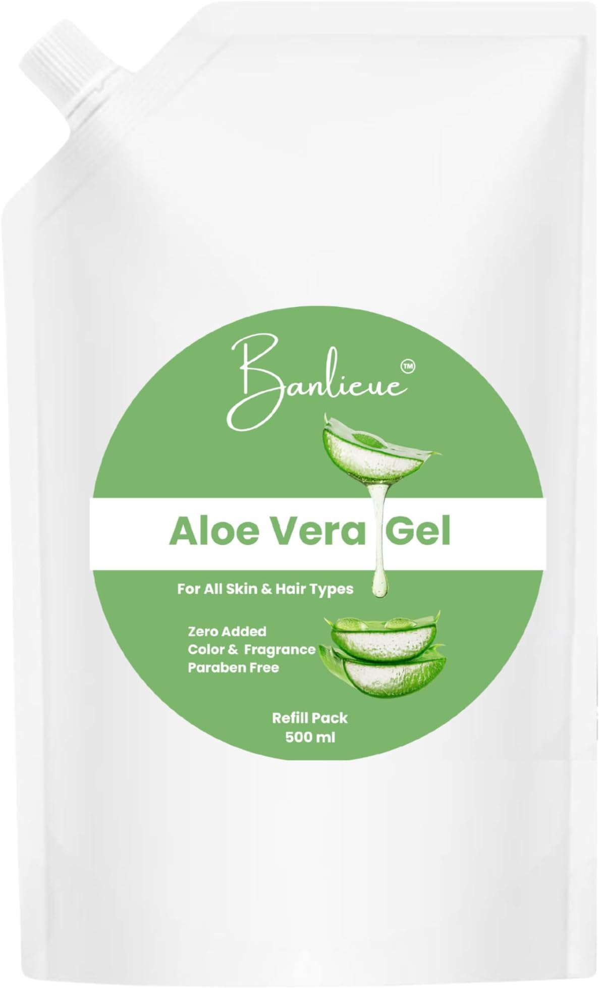 Banlieue Aloe Vera Gel Refill Pack | Pure & Natural Skincare Solution for All Skin & Hair Types | Soothing & Nourishing | Refreshing Hydration | 500 GRAM