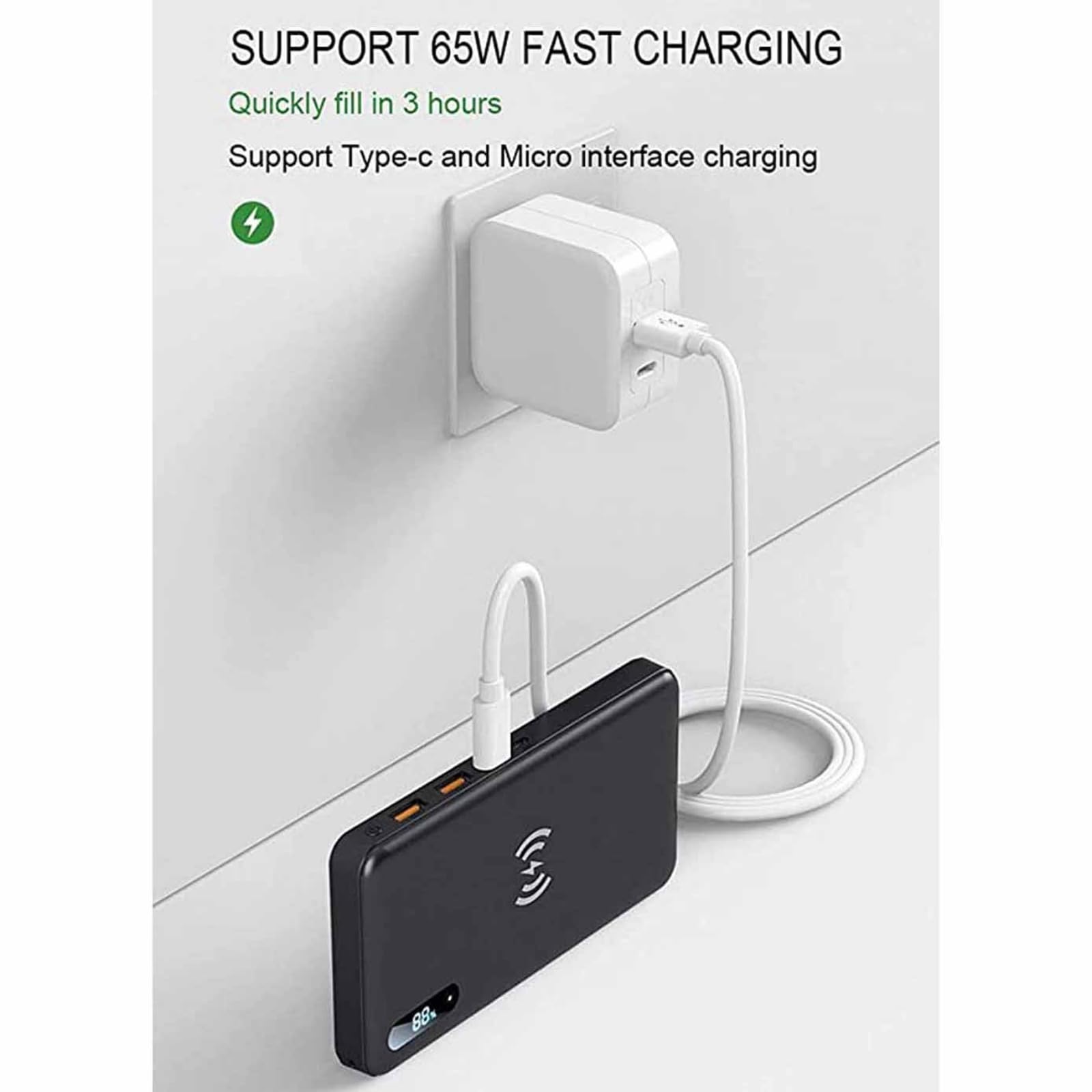 Chargeur Portable Power Bank Charge Rapide Batterie Externe 50000Mah 15W Banque d'alimentation à Induction, 65W Qi Banque d'alimentation sans Fil PD QC 4.0 Charge Rapide Chargeur Portable Ch