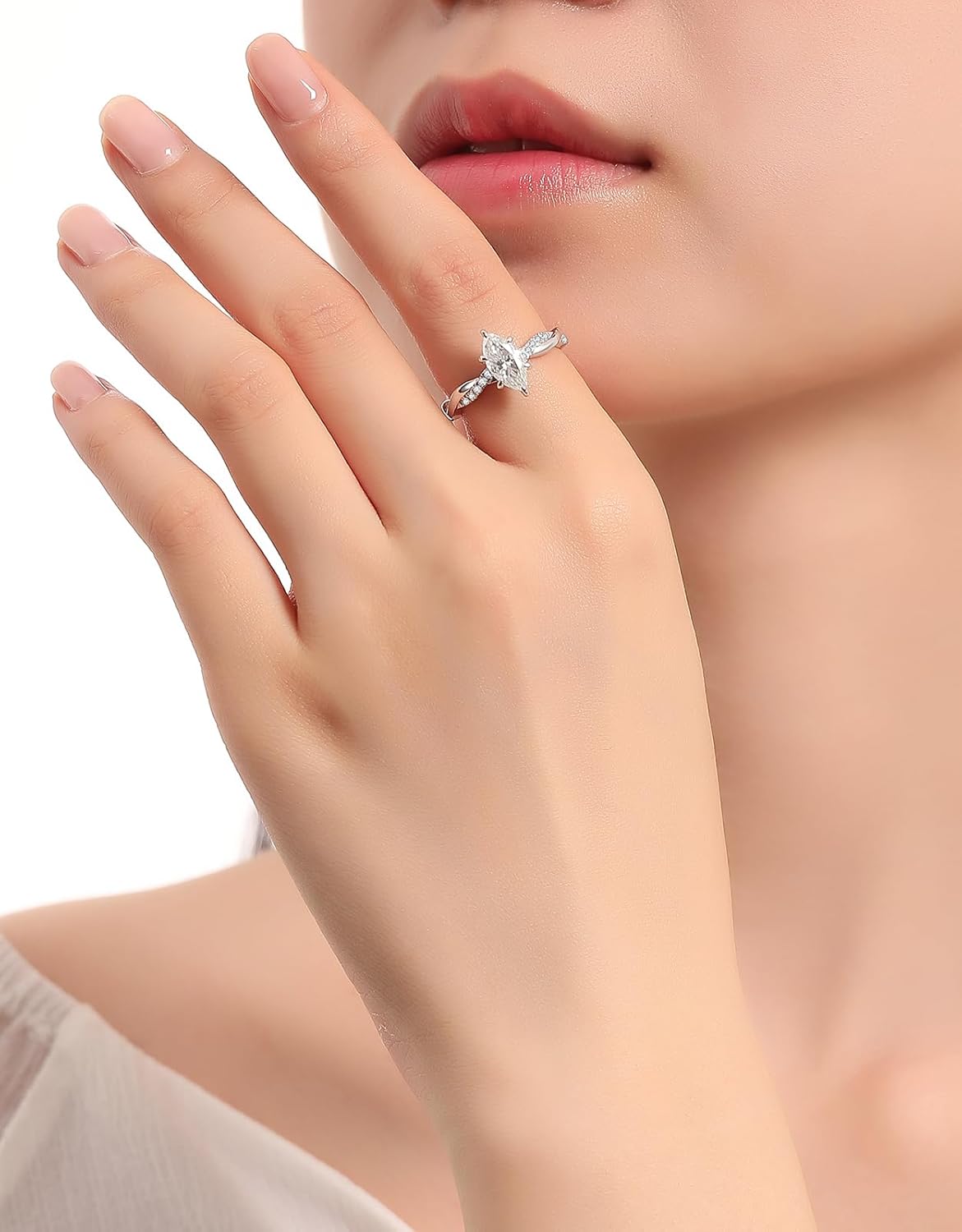 solitaire Moissanite Engagement Rings for Women D Color VVS1 Oval Cut promise anniversary Wedding Bands,18K White Gold Plated S925 Sterling Silver Valentine's Day Gift - Image 4