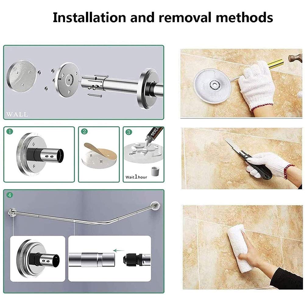 Buy BCXGS Curved Shower Curtain Rail Bar L Shape No Drilling Extendable Bathroom Bathtub Bath