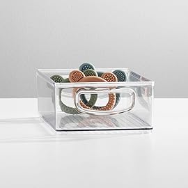 mDesign Small Plastic Baby Nursery and Food Organizer -Storage Holder Bin with Handles for Closet, Cupboard, Cabinet, Drawers, Shelves - Holds Canned Food, Bottles, Formula - Ligne Collection, Clear