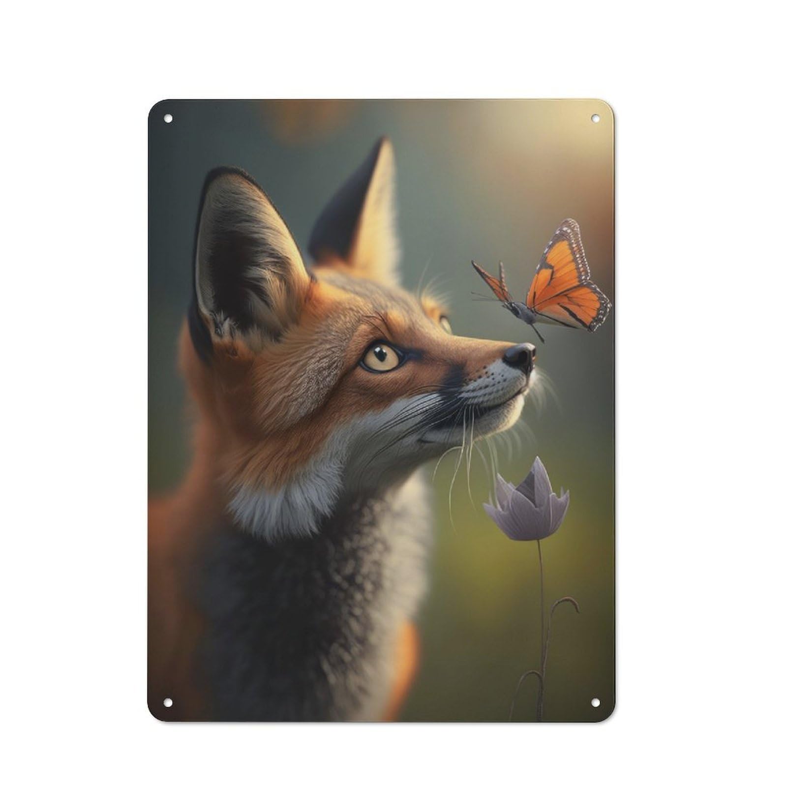 Junmoney Fantasy Fox Butterfly Metal Wall Sign 40X30cm, Rustic Decor For Home Bar Wall, Gift Idea At Christmas For Hosts Who Enjoy Retro Interiors