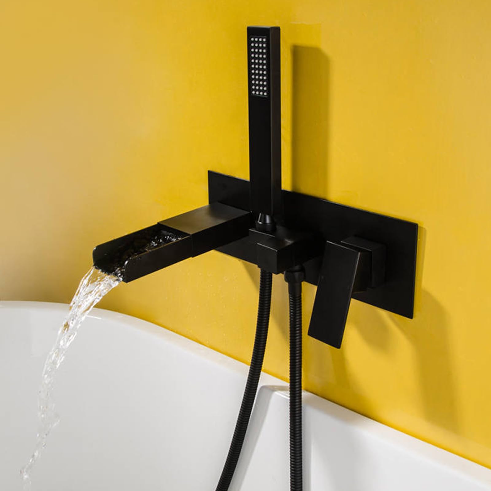 JYBNBBE Concealed Bath Mixer Tap Wall Mounted 2 Functions Hot and Cold Single Handle Waterfall Bath Mixer Taps with Shower Black (Black A)