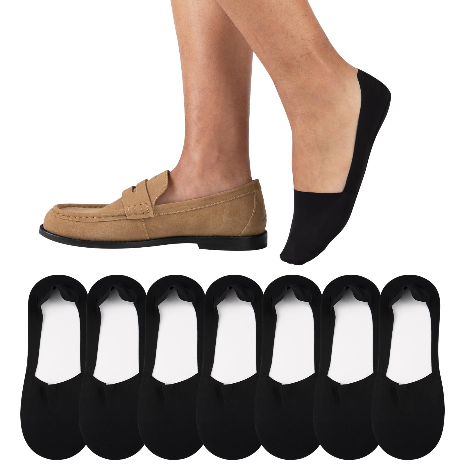 Heatuff 7 pares de calcetines invisibles para hombre, antideslizantes, de corte bajo, informales, delgados, invisibles, para barco plano
