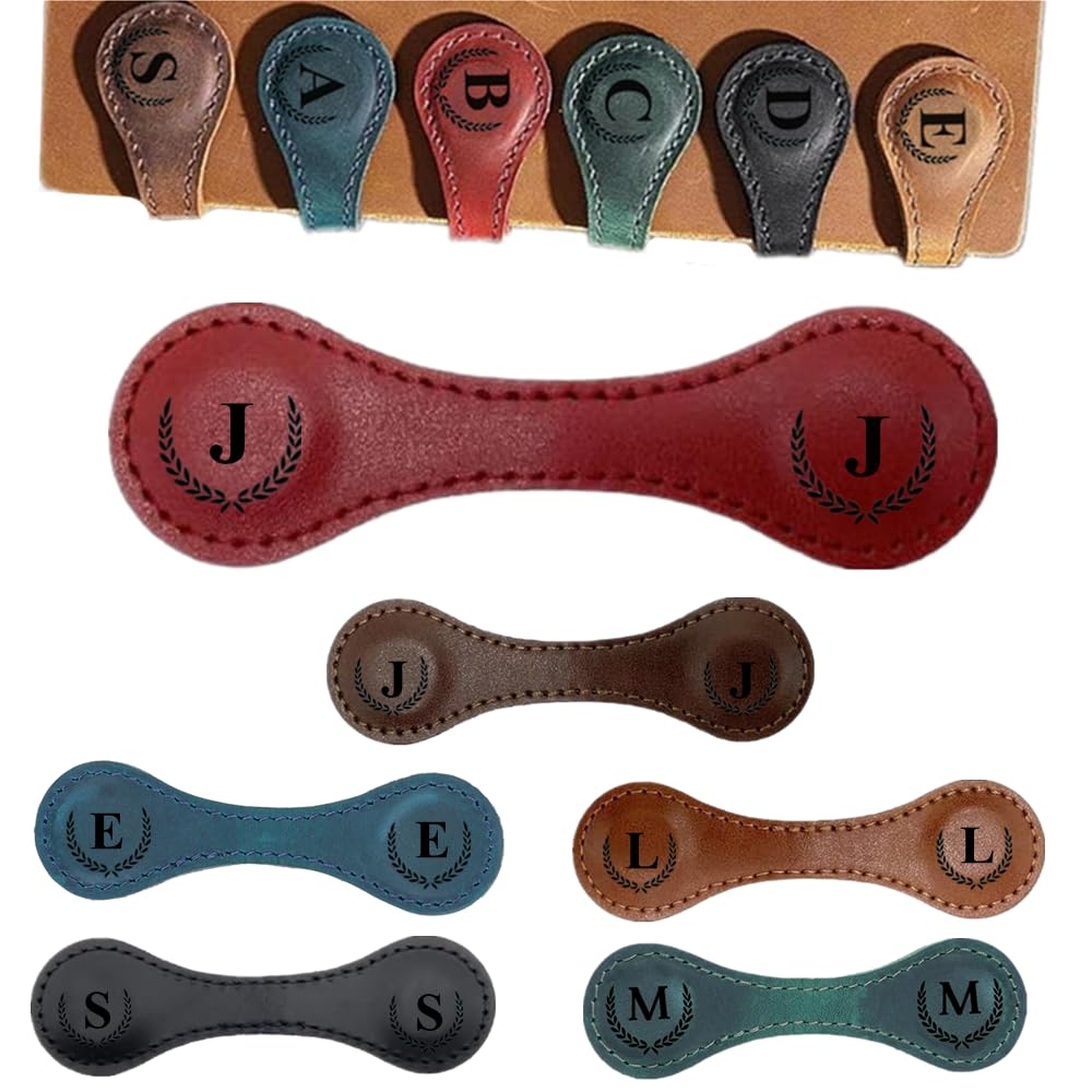 Personalised Magnetic Leather Bookmarks, Custom Engraved, Multifunctional Letter Bookmarks, Initial Gift for Book Lovers, Readers, Women (Red, J) โ image 1