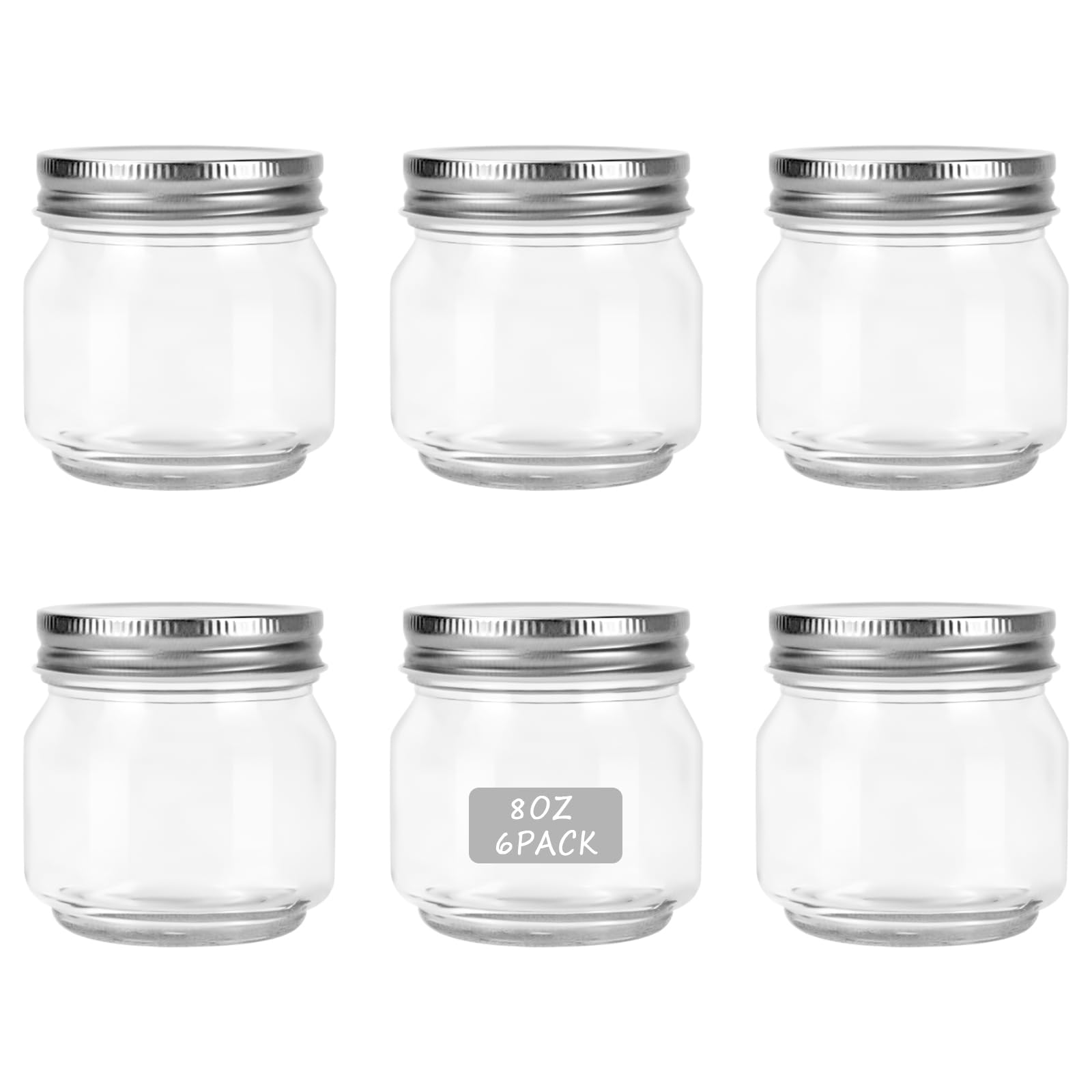 HOXHA 6 Pack Glass Regular Mouth Mason Jars, 8 oz Clear Glass Jars with Lids for