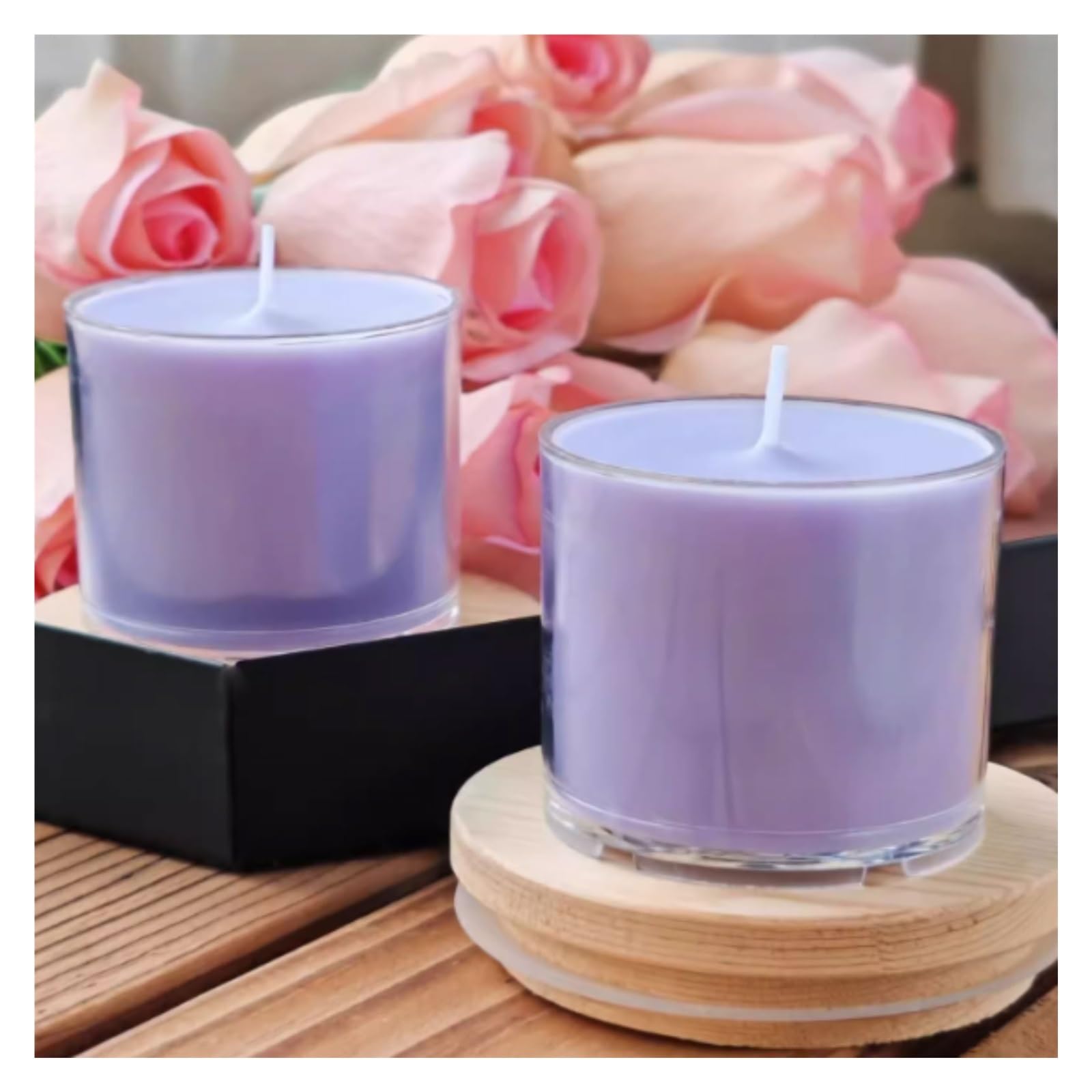 Squisito 8 candele in vetro realizzate con burro chiarificato vegetale naturale e stoppino in cotone, 15 ore di combustione pulita, candele in barattolo senza profumo. tranquillo(Lila)