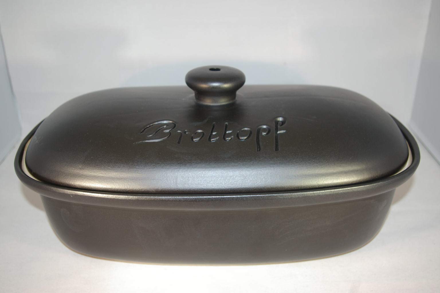 Brottopf schwarz matt Gross 40 cm | Brotkasten | Brotbox | Brotdose | Brotbehälter | Steinzeug | LxB 41x25
