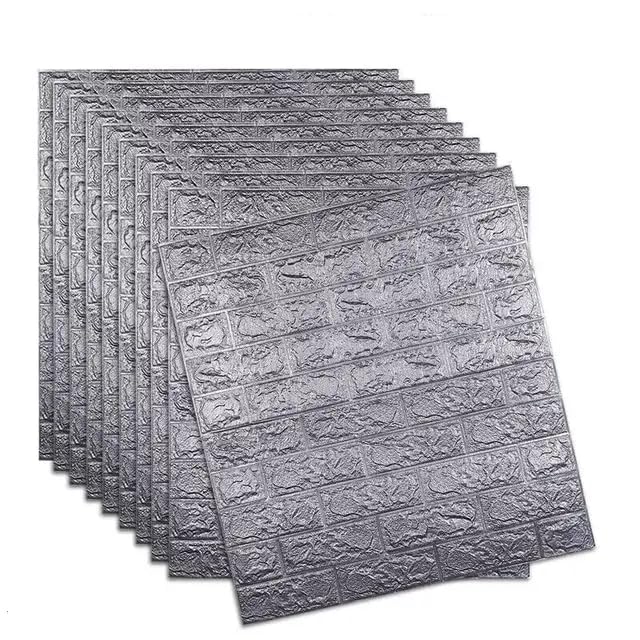Image of Self-Adhesive Waterproof PE Foam 3D Wall Panels Wallpaper Sticker for Bathroom Living Room and Home Decoration (70 x 77cm, Appx. 5.8Sq Feet) (Grey, 1)