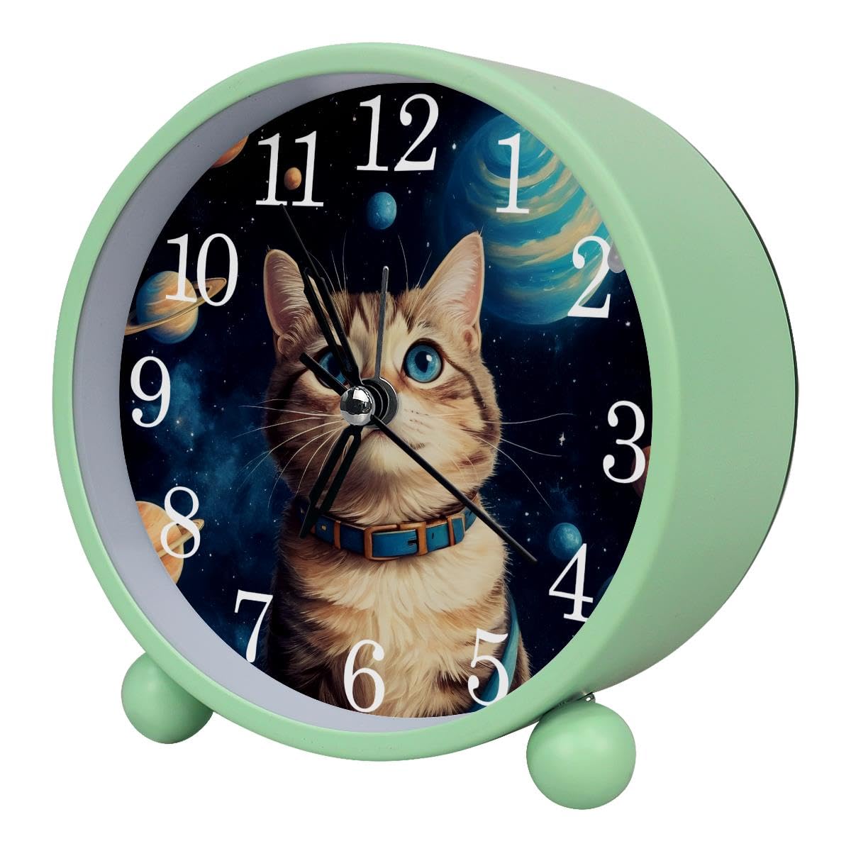 Luoweisi Alarm Clock Space Cat Planets, Silent Non-Ticking with Night Light