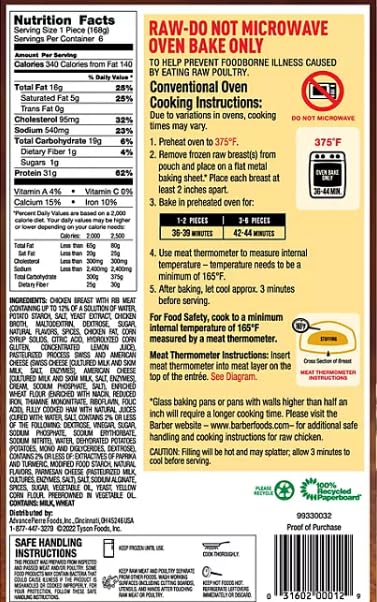 Miniatura 5 de Salutem Vita - Pechuga de pollo deshuesada empanada de barbero, Cordon Bleu, 6 unidades - Paquete de 2