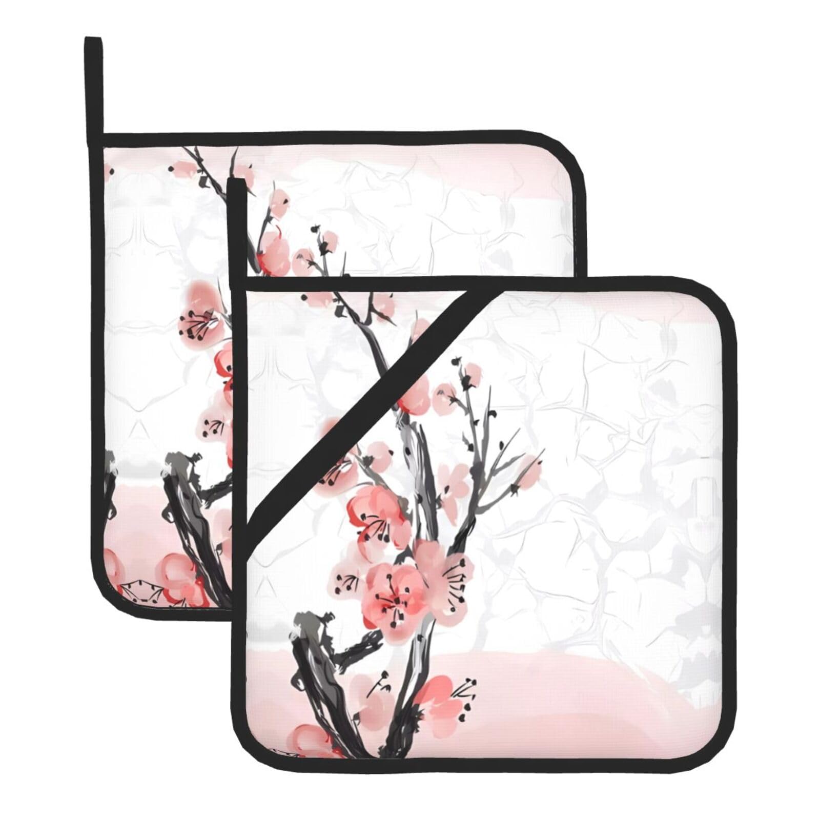 HJFCZH Cherry Blossom Tree Branch Prints Square Hot Pads for Kitchen Counter - Waterproof Pot Holders, Durable Heat Resistant Throw Layers for Serving, Oven & BBQ - 2 Pack