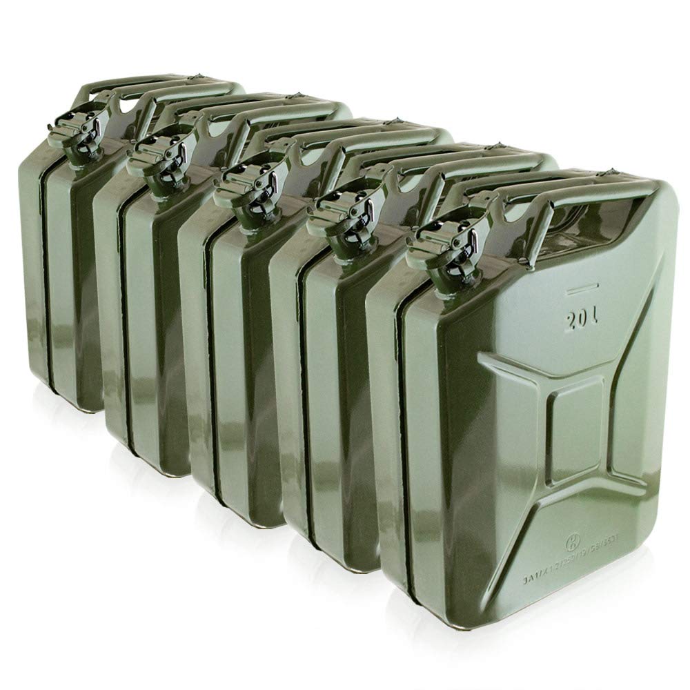 BITUXX® Stahl Benzinkanister Kraftstoffkanister Kanister UN Zulassung (5x 20 Liter)