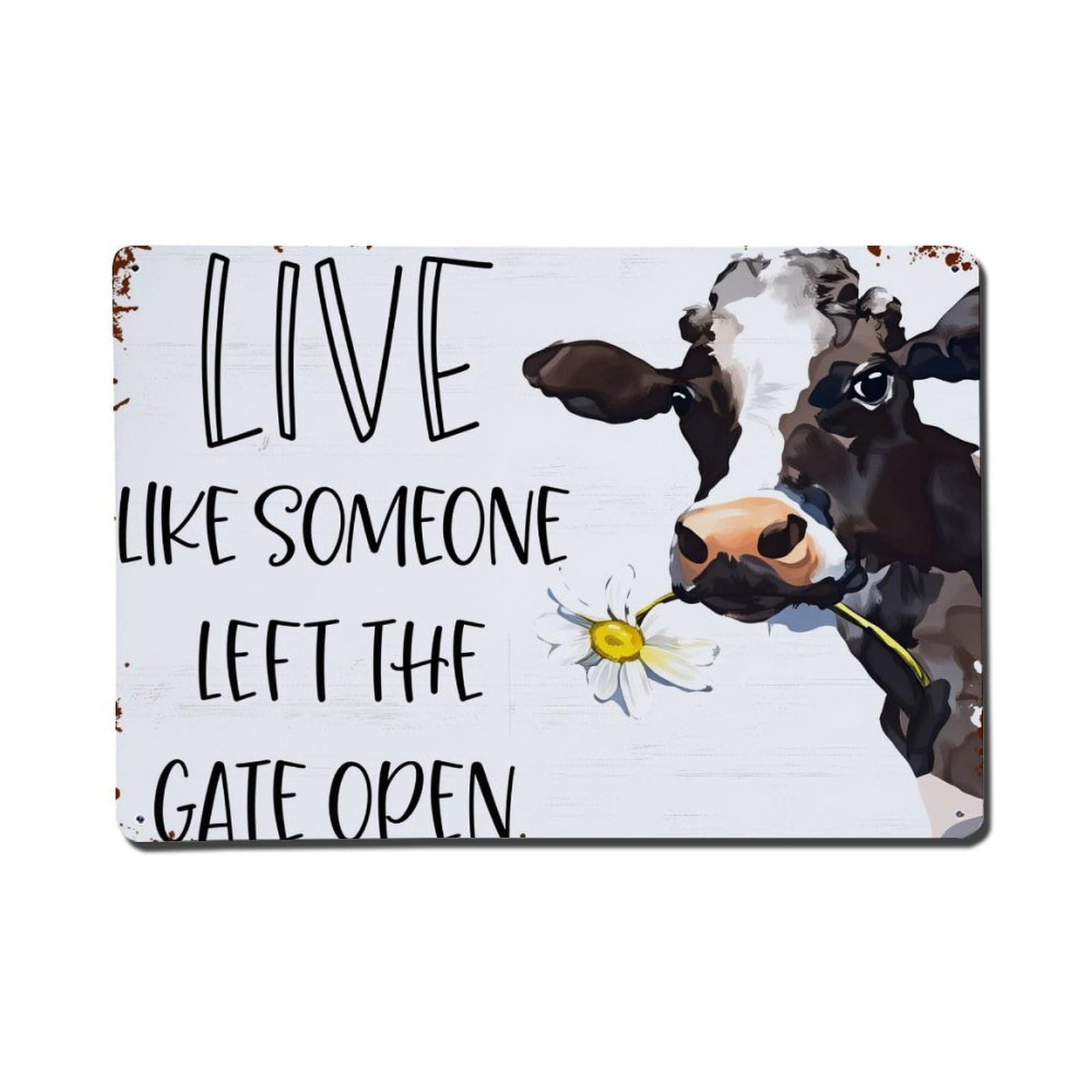 Enderetf Vintage Cow Holding Daisy With Inspirational Text Tin Sign Metal Poster, Home Bar Garage Man Cave Cafe Indoor & Outdoor Wall Decoration 8X12inches