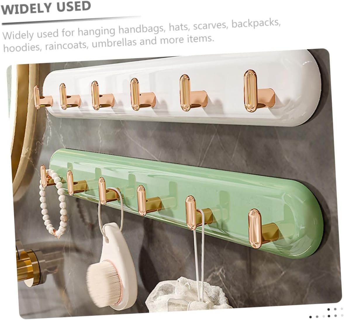 Amosfun Wall Storage Hooks 6pcs, Platinum Plastic Adhesive Hanging Rack for Kitchen Utensils, Towels, Hats, and Bathroom Accessories, No-Drill Self-Adhesive Utility Hooks for Home
