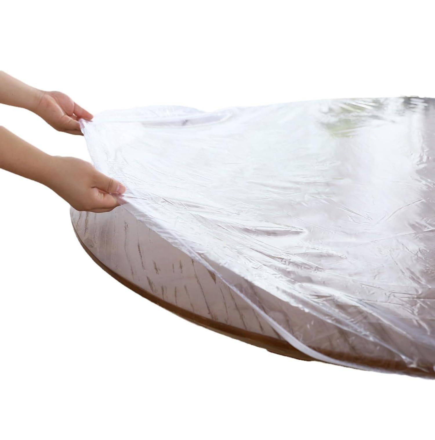 Clear Round Vinyl Fitted Tablecloth, Waterproof Elasticized Table Cover, Heavy Duty Elastic Edge Design Plastic Tablecloth Protector for Indoor Outdoor Patio, 112-140cm