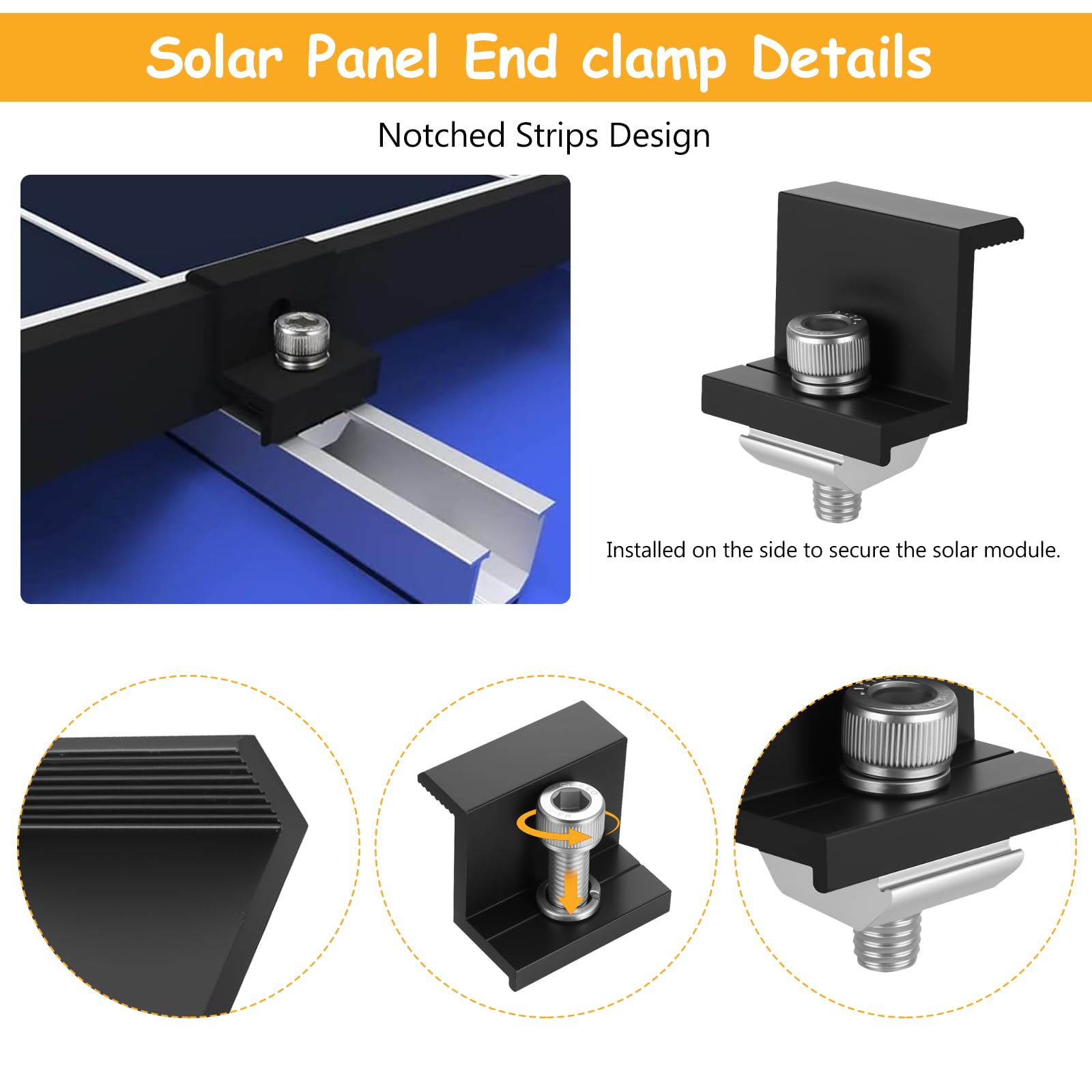 Kit De Fixation Pour Panneau Solaire - 8 Supports En Aluminium Anodisé, Hauteur Réglable 30-45 Mm