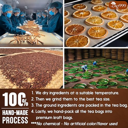 Image of TOG999, 60 Tea Bags - Special Blend of Cinnamon, Black Tea, Orange Peel and Cloves, 100% Natural Ingredients, Hand-made Blend Herbal Tea. Eco-conscious Tea Bags. No Sugar, No Caffeine, No Gluten, Vegan.