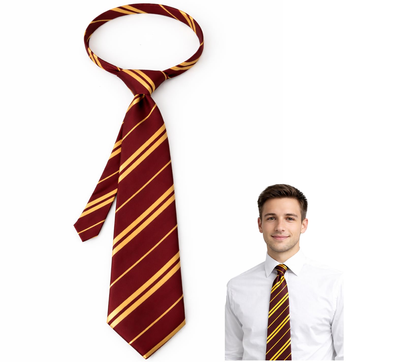 Storm&Lighthouse Wizard School Striped Tie Red and Gold Fancy Dress Tie Fancy Dress Costume Accessory for Halloween Book Day Cosplay Events