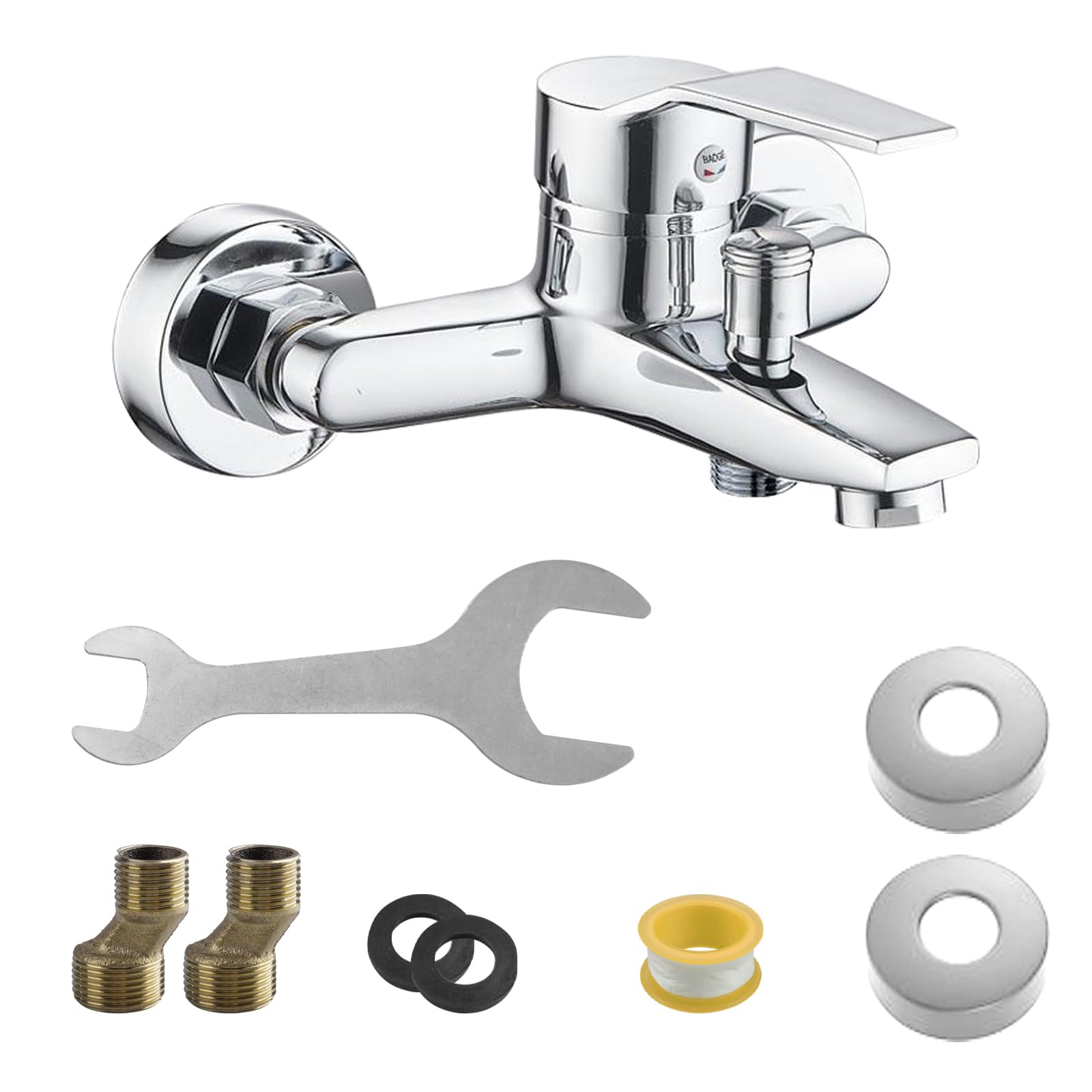 Rubinetto per vasca da bagno, montaggio a parete, miscelatore per vasca da bagno, con 8 accessori di montaggio, miscelatore monocomando per doccia e vasca