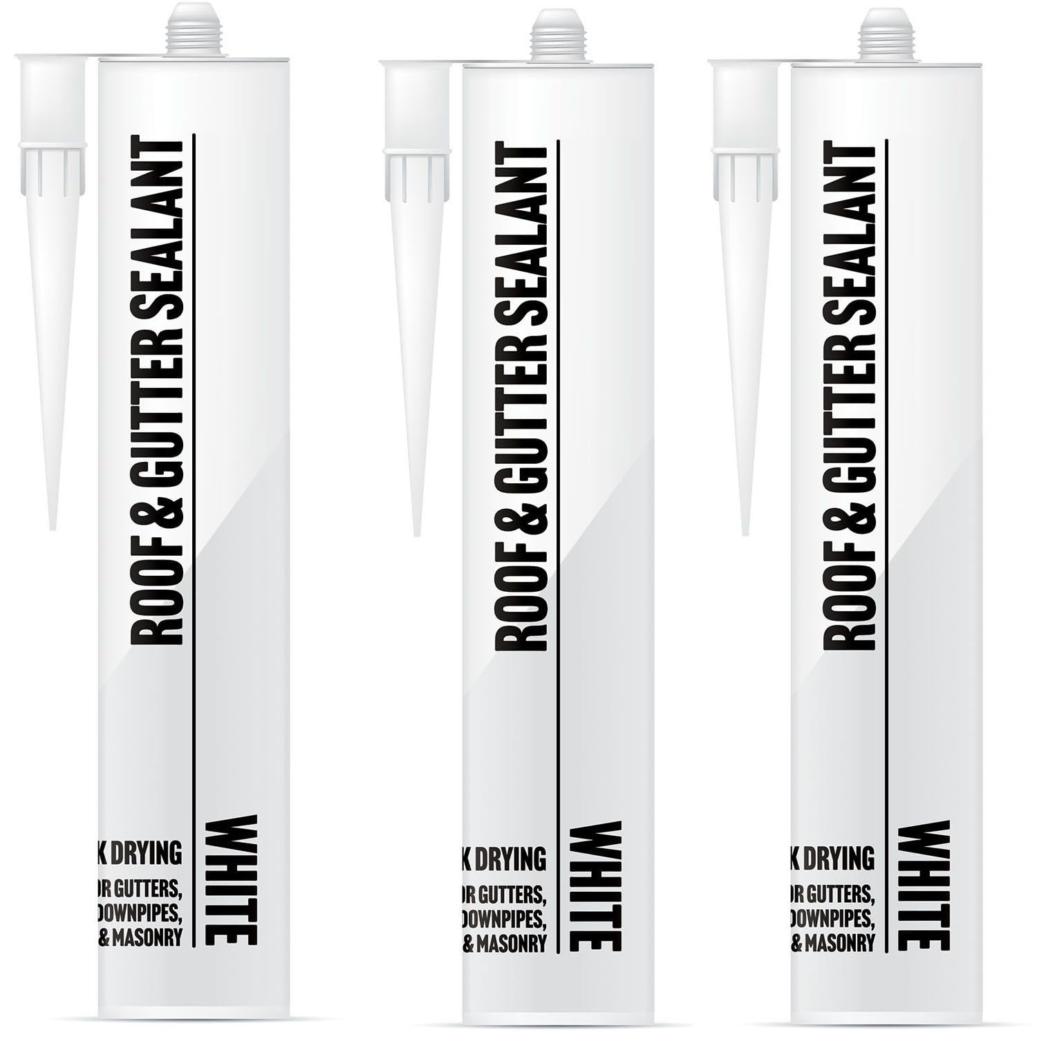 3 X Cartridge Silicone Sealant - Easy to Apply Indoor & Outdoor Multi-Use - All-Purpose Acrylic - White, Clear, Black, Brown - 3 x White Roof & Gutter Sealant 260ML