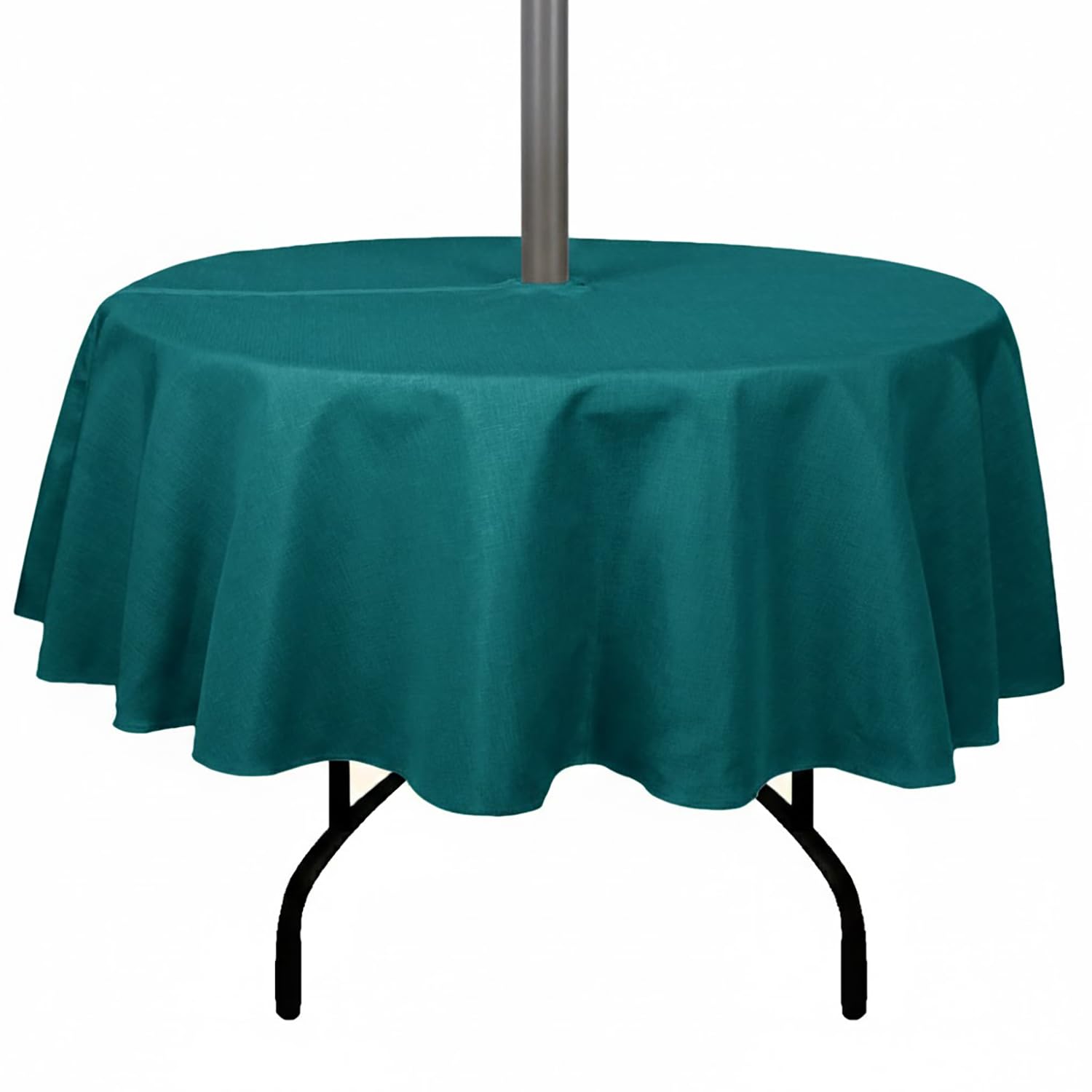 youngseahome Outdoor Tablecloth Wrinkle-Free Stain Resistant Waterproof Polyester Fabric Table Cover with Zipper Umbrella Hole for Picnic/Party/Dinner/Patio Garden(60inch Round,Zippered,Teal)