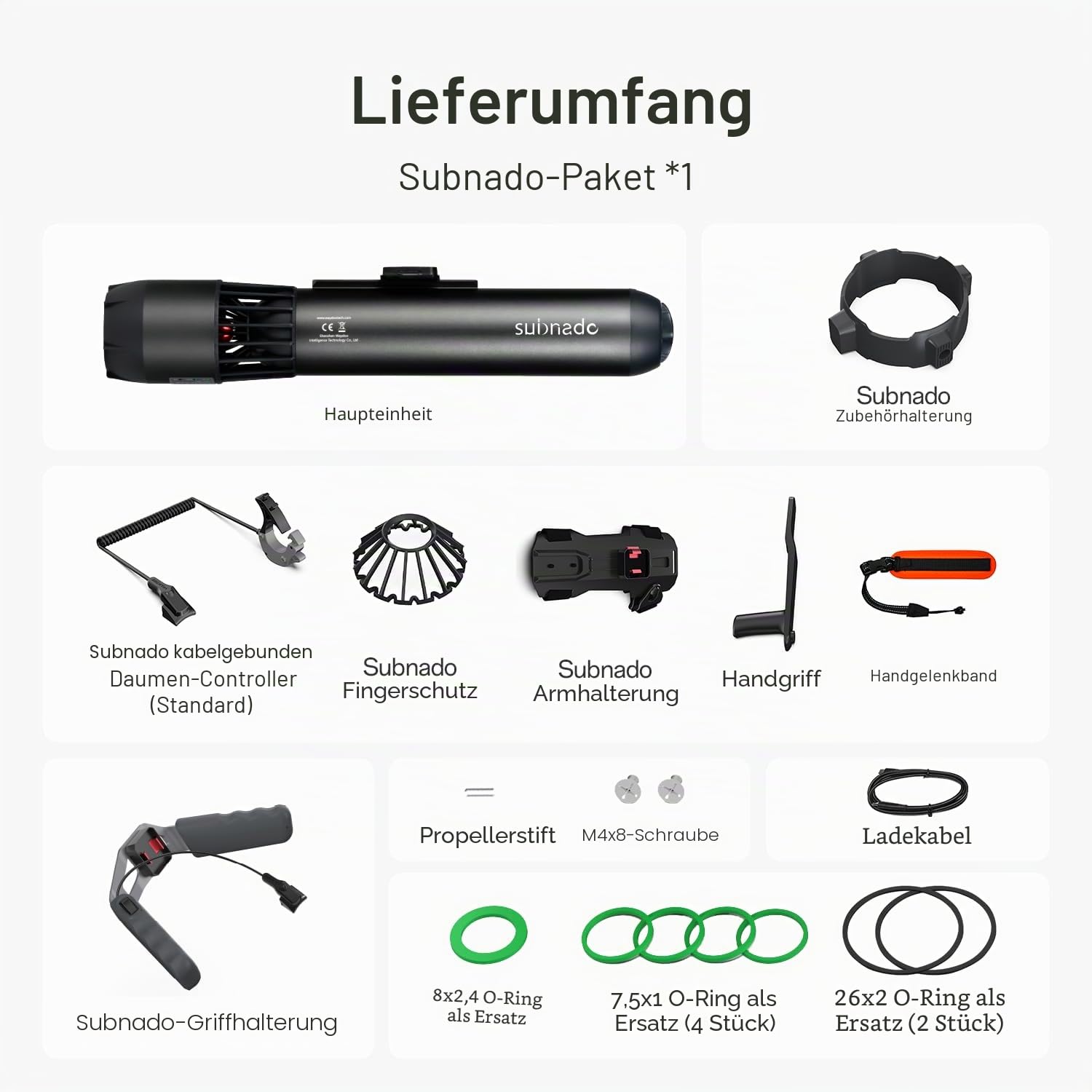 Waydoo Subnado Unterwasser-Scooter, Sea Scooter mit Daumensteuerung für SUP Paddle Board, Pool, Tauchen & Schnorcheln, kompakt & tragbar für Erwachsene & Kinder, Grau/Rot