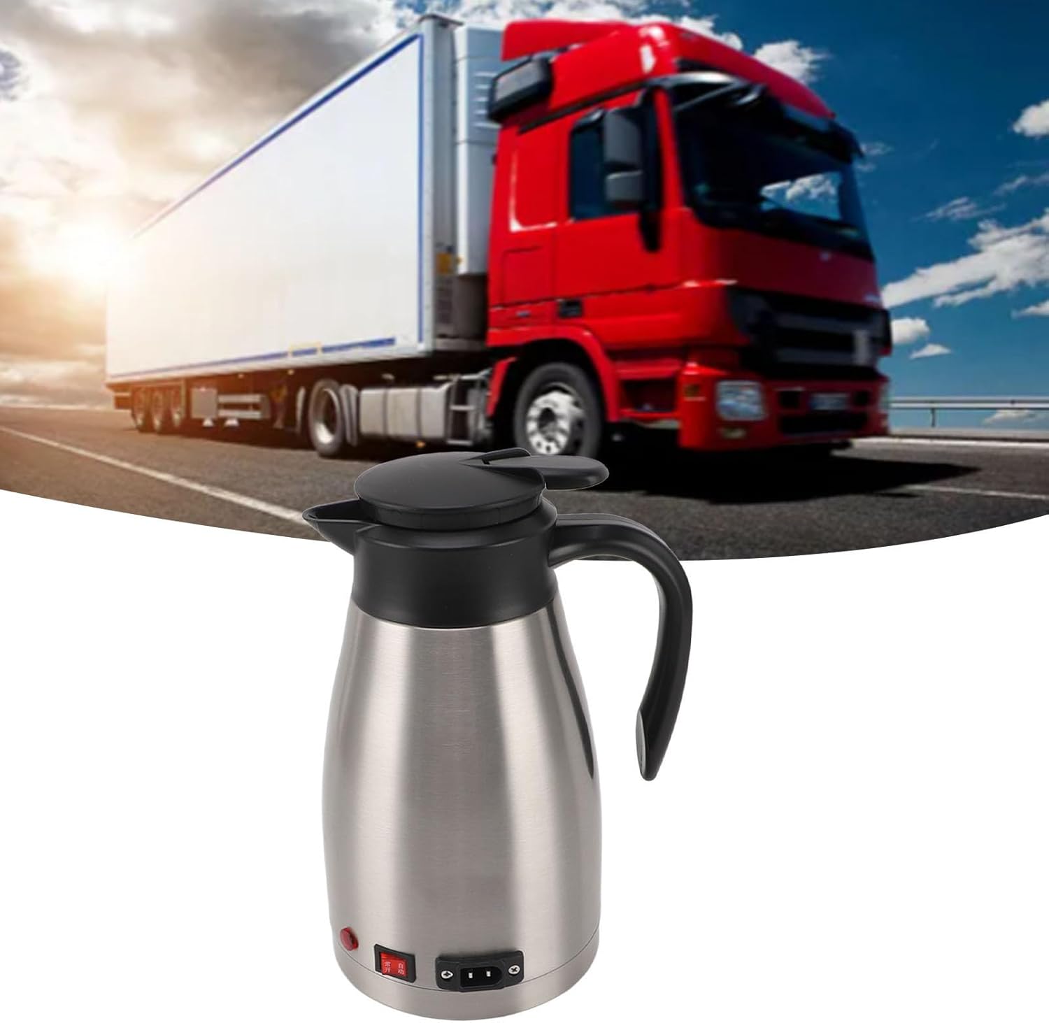 Tyenaza 12V 96W Electric Car Kettle Portable Stainless Steel 1300ML Large Capacity Electric Car Water Boiler, for Outdoor Travel