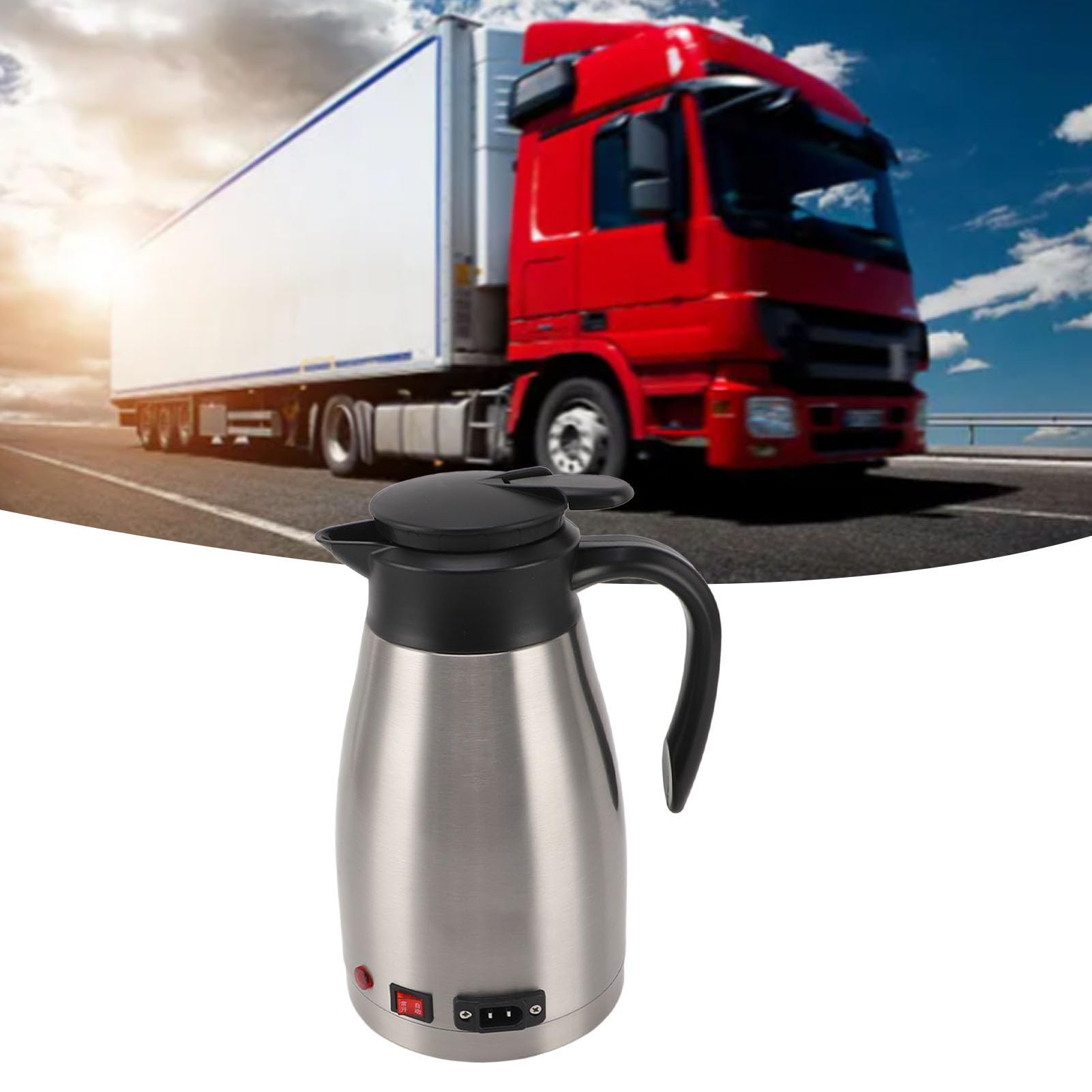 Aramox Hervidor de Agua para Automóvil Eléctrico de 12 V, Calentador de Agua para Automóvil Eléctrico de Acero Inoxidable, 1300 Ml, Aislamiento de Doble Pared de 208 a 212 F, Calentamiento Rápido para