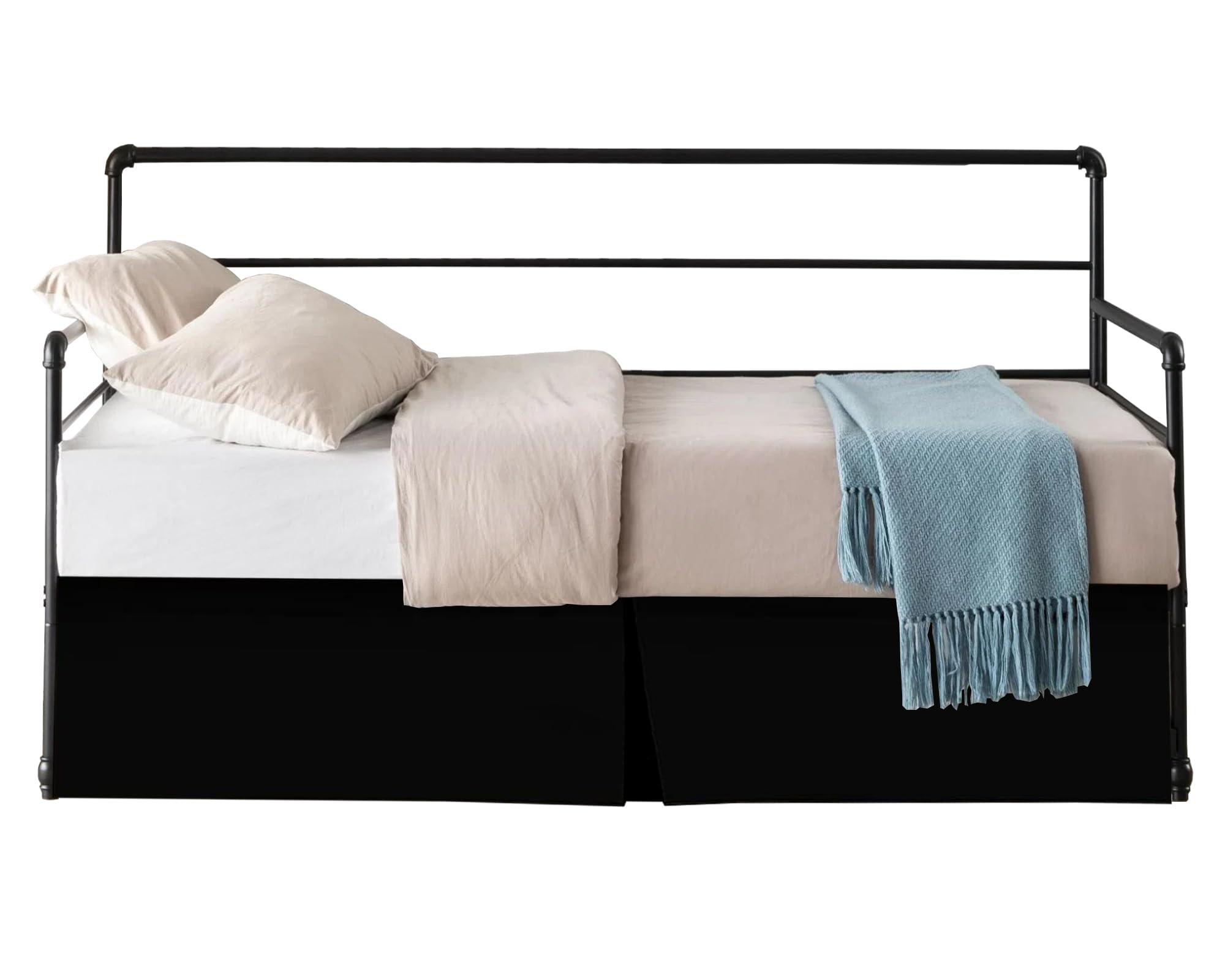 Pleated Daybed Skirt with Split Corners Twin Size - 12 Inch Tailored Drop Easy Fit - Pleated Daybed Dust Ruffle - 100% Microfiber Soft, Wrinkle-Free Daybed Bedskirt (Black, Twin-12 Drop)