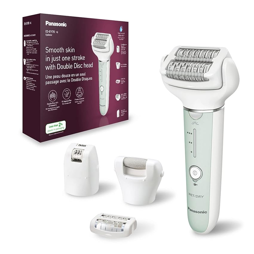 Immagine del prodotto Panasonic ES-EY70-G503 Epilatore Bagnato e Asciutto, Doppio Disco con 60 Pinzette, Testina Flessibile Pivotante a 90°, 3 Impostazioni di Velocità e Luce LED, 30 Minuti di Funzionamento, Cordless