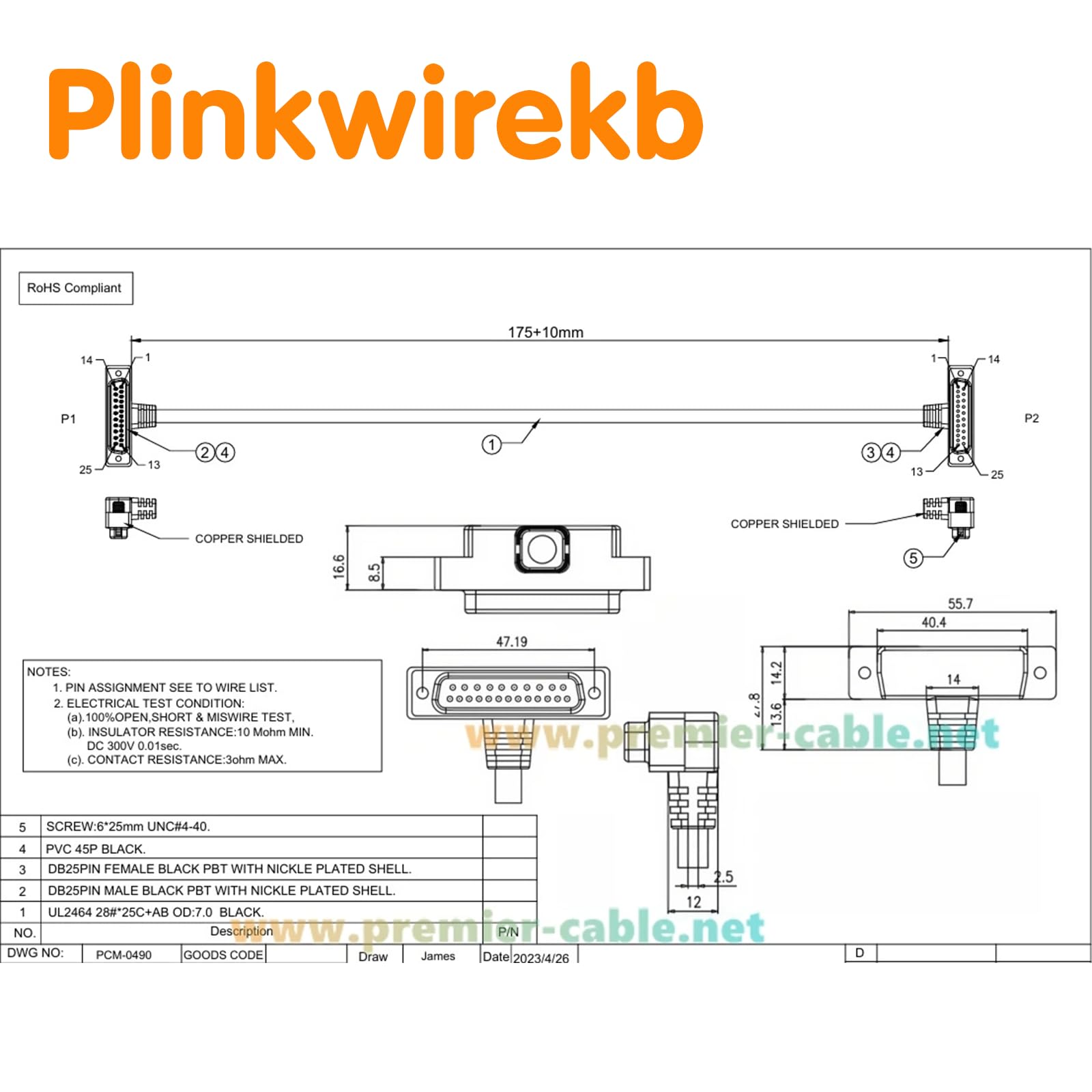 Cavo di prolunga DB25 maschio-femmina a basso profilo, angolato verso l'alto e verso il basso, connettore sottile DB25 pin Gender Changer ad angolo retto per stampante