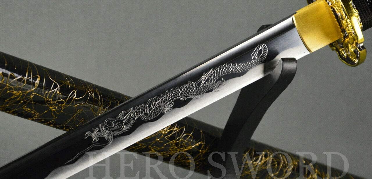 Traditional Handmade Gold Dragon Ninja Samurai Sword 1095 High Carbon Steel Full Tang Blade Japanese Straight Katana