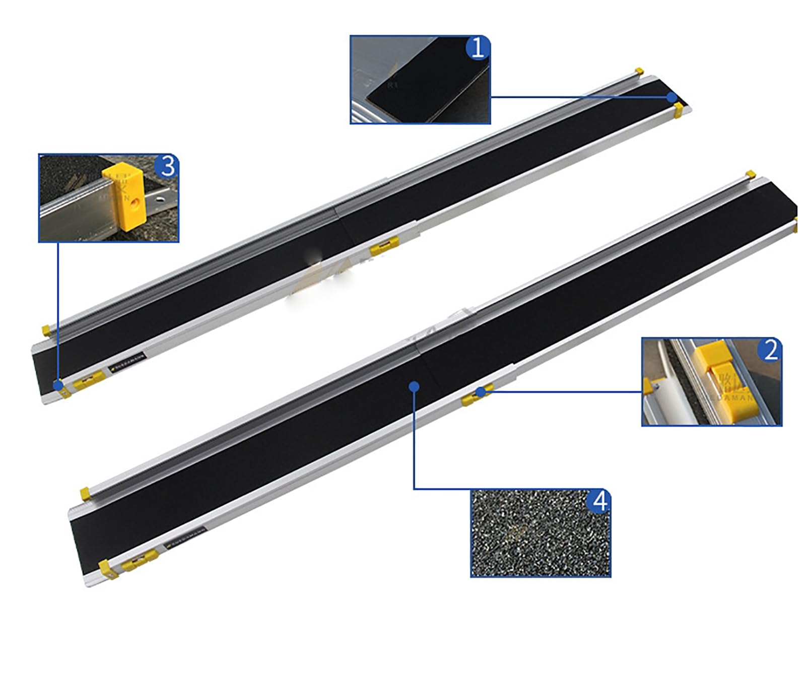 McbeAn Tablero De Rampa De Umbral para Silla De Ruedas, Rampa De Umbral De Entrada con Superficie Antideslizante, Diseño Ensanchado Y Telescópico, con Capacidad De Carga De 300 Kg, para Escalones
