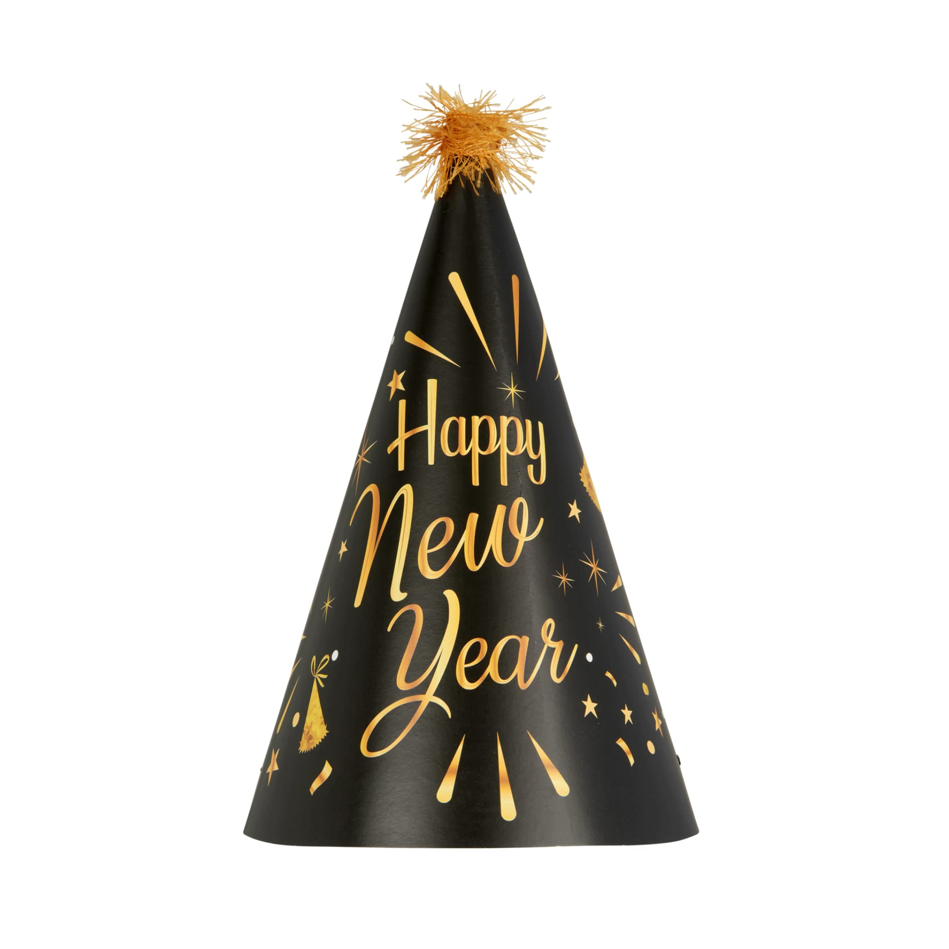 Silvester Partyhüte 'Happy New Year' In Schwarz-Gold - 16 Cm Durchmesser, 24 Cm Hoch - Für 2025