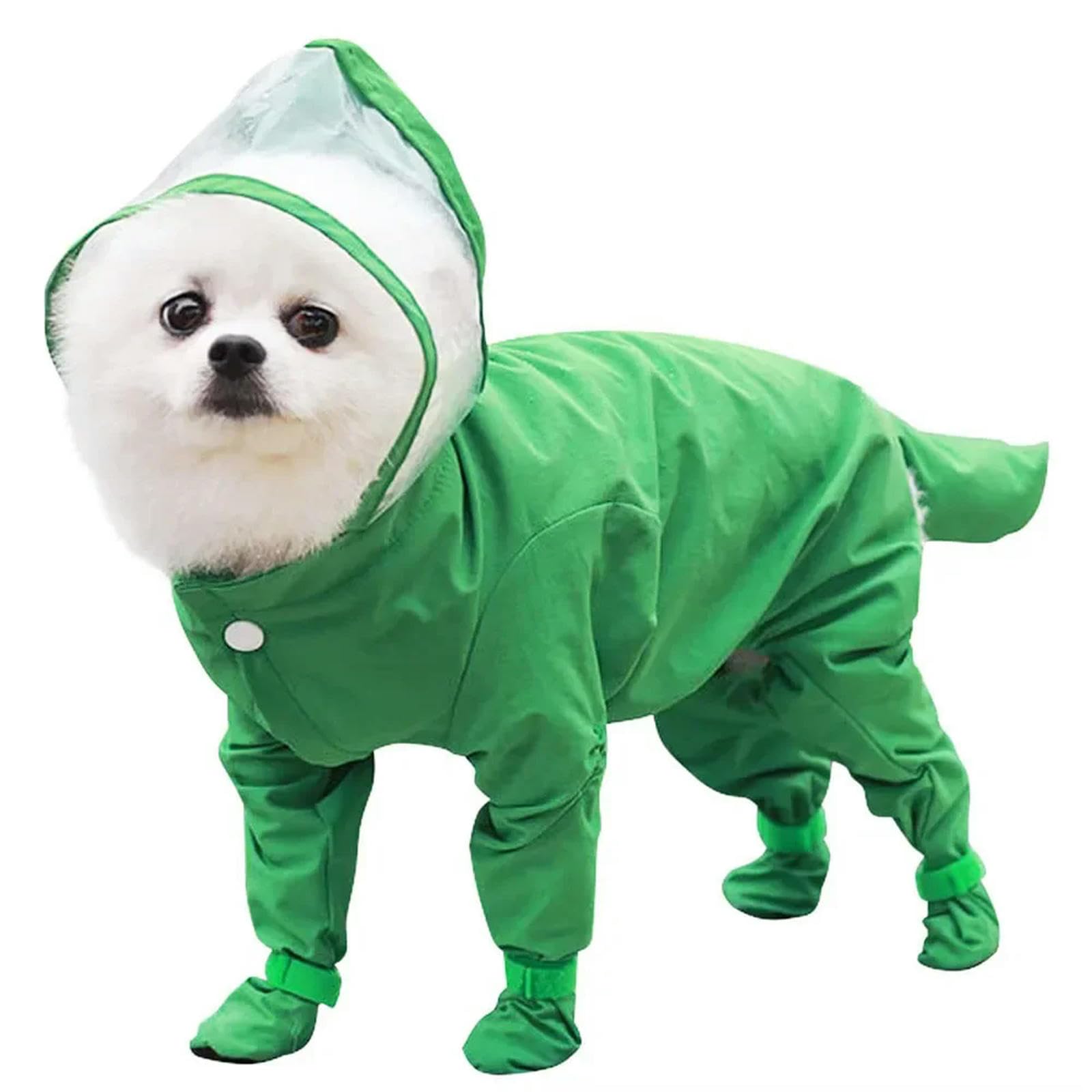 CMZYBBD Dog Raincoat Pet Coat Full Cover Dog Raincoat Waterproof Lightweight Dog Rainboot Clothes For Small Dogs Jumpsuit Pet Raining Coat-green-m