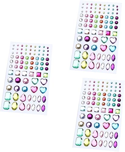 EXCEART 3 piezas de gemas para uñas, calcomanías autoadhesivas de diamantes de imitación con parte trasera plana para niños, calcomanías para