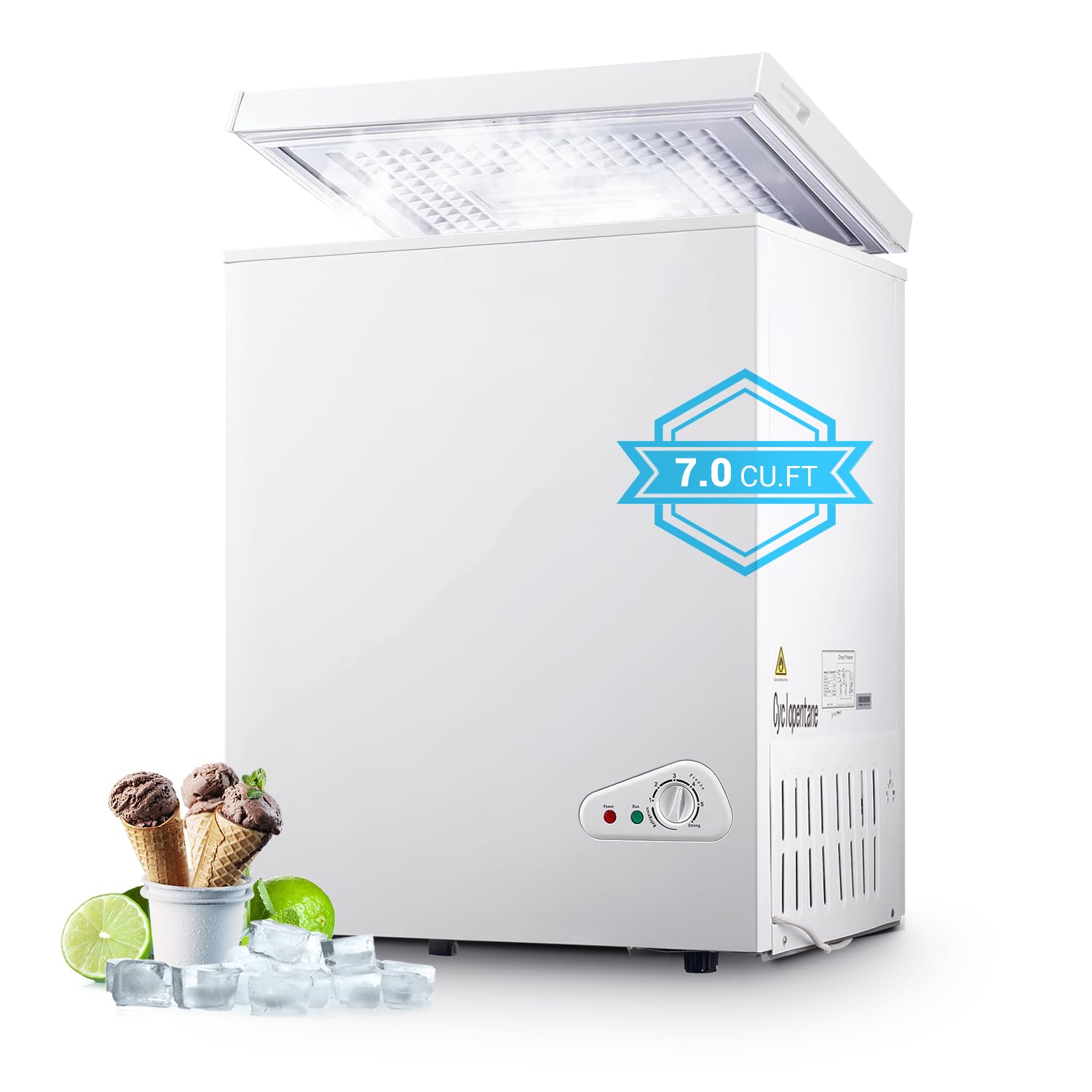 Photo 1 of 7.0 Cu.ft Chest Freezer, Top Open Door Deep Freezer with 7 Adjustable Thermostat (-18°F to 50°F), Compact Freezer with Removable Basket for Home/Garage/Office, White