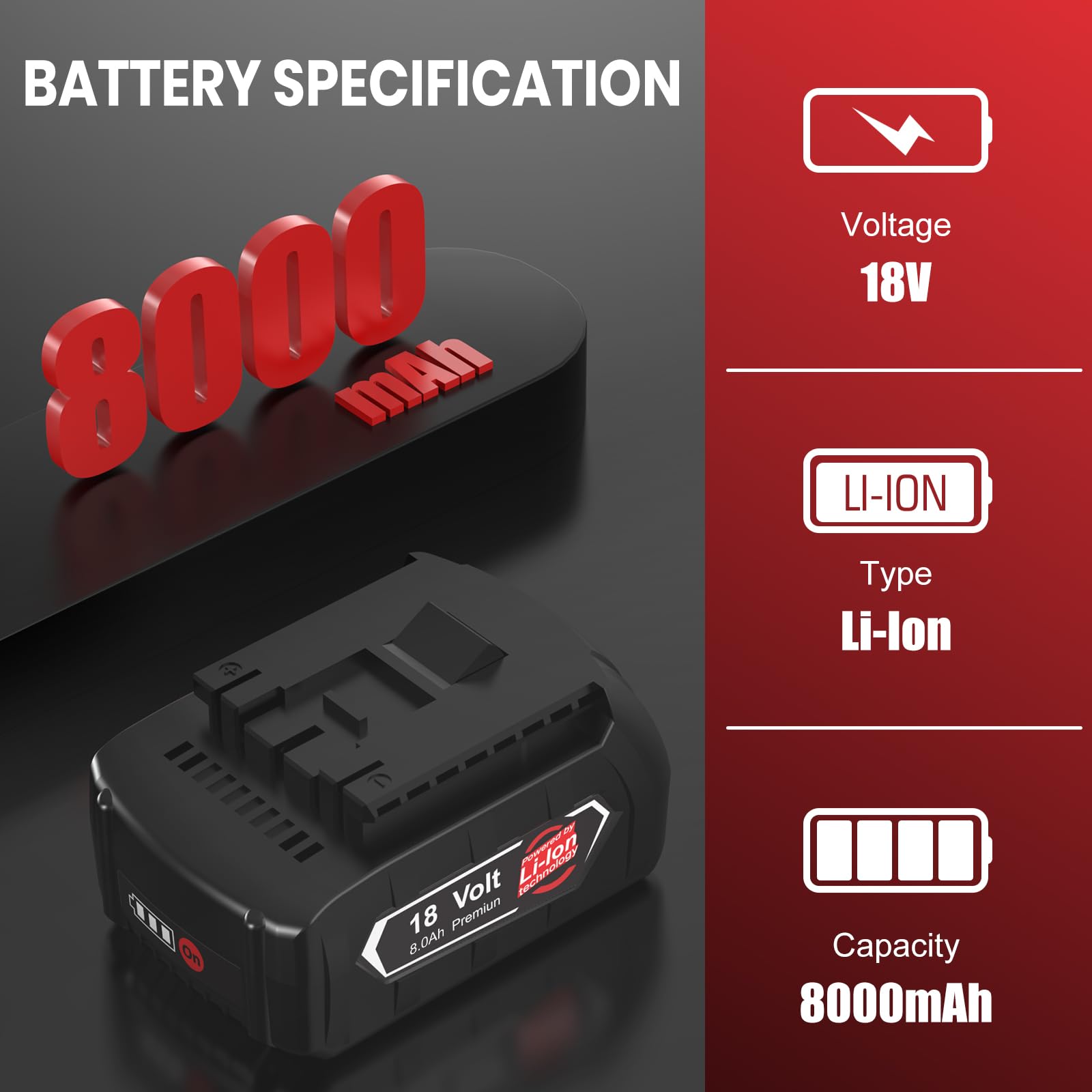 2 pièces 8.0Ah Remplacement pour Bosch 18V Batterie GBA + Chargeur Compatible Uniquement avec Les Outils 18V de Couleur Bleue pour BAT609 BAT609G BAT618 BAT618G BAT619 BAT619G BAT610G BAT610