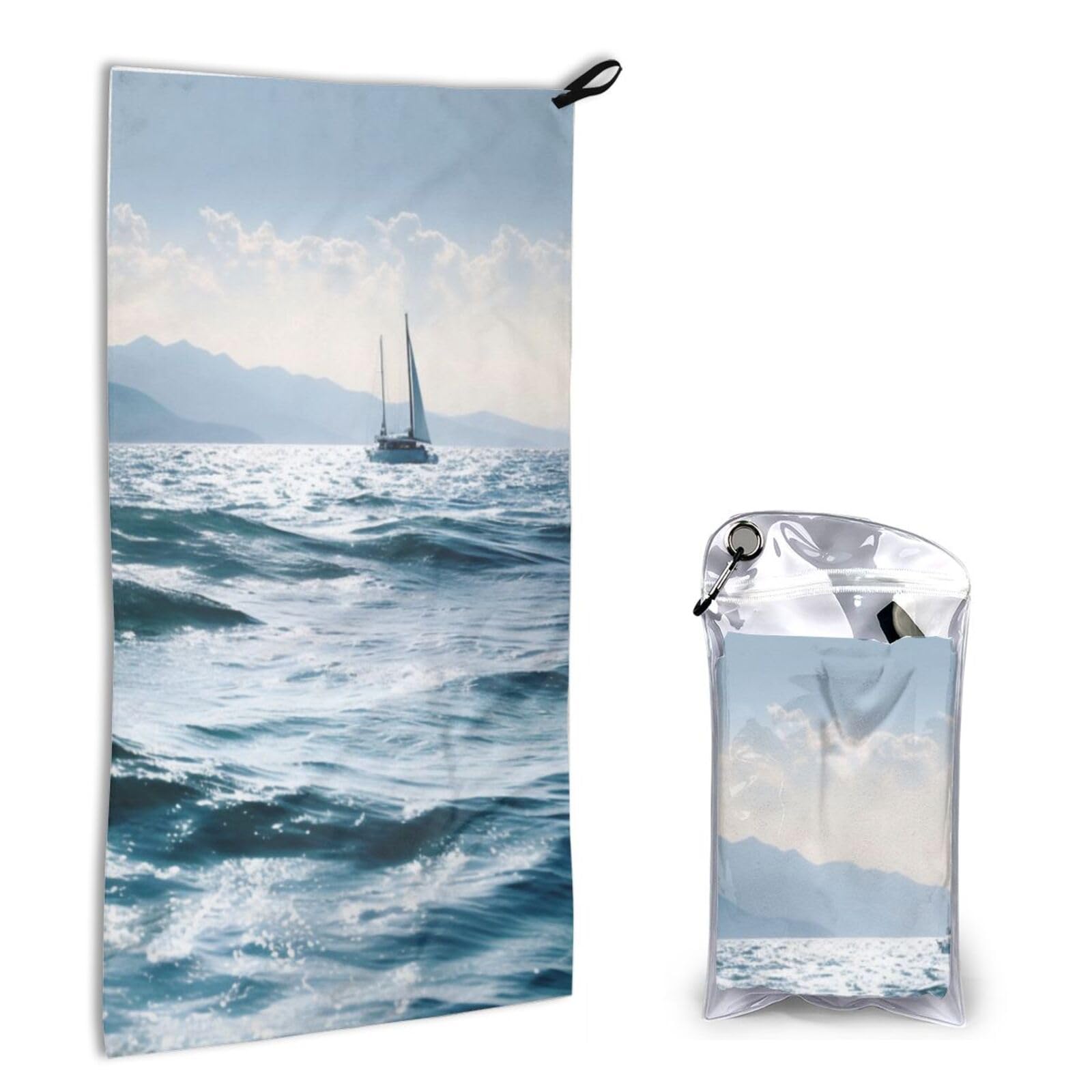 BWWHCCTI Quick Dry Hand Towel With Bag - Beautiful Sea Printed Super Absorbent Face Cloth Microfiber Travel Sports Towels 40x80cm