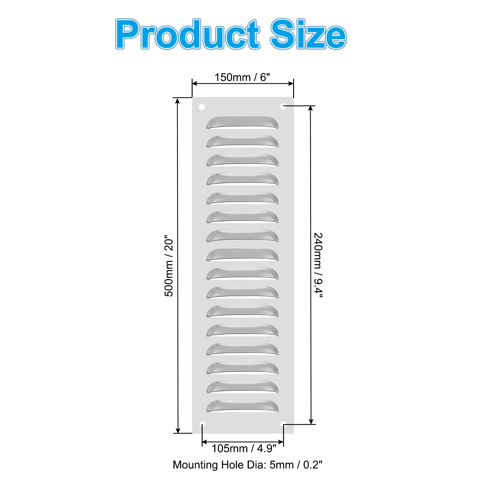 PATIKIL 6 x 20 Inch Aluminum Vent Cover, Screen Air Grille Ventilation Cover HVAC Louvered Grill for Home Kitchen Fireplace Wall Ceiling, Silver Tone - Image 2