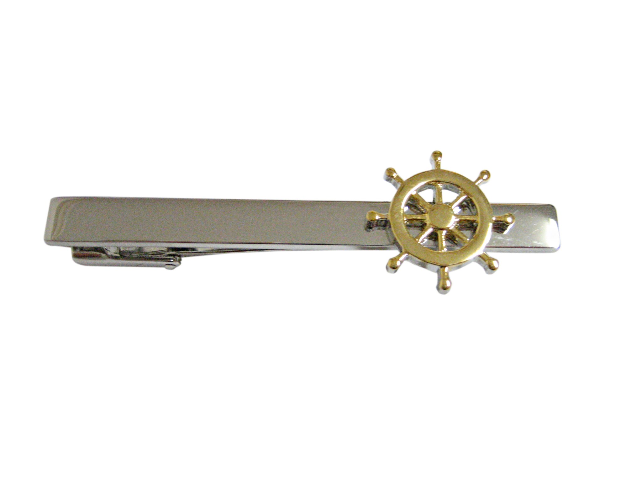 Kiola Designs Gold Toned Nautical Steering Helm Square Tie Clip