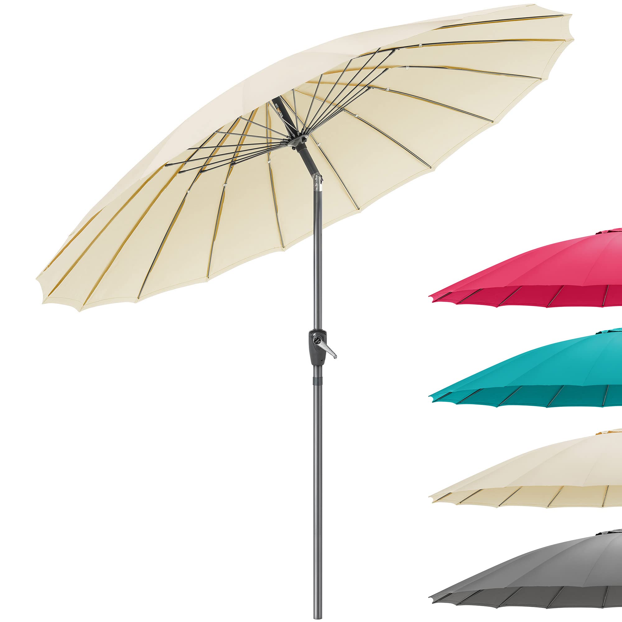 CHRISTOW Shanghai Garden Parasol Adjustable Tilting Sun Shade Umbrella UV Resistant with Crank