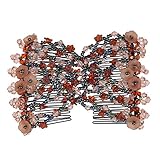 Ruihfas Vintage Beaded Crystal Flower Easy Stretchy Double Clips Hair Comb Hair Accessories (Coffee)