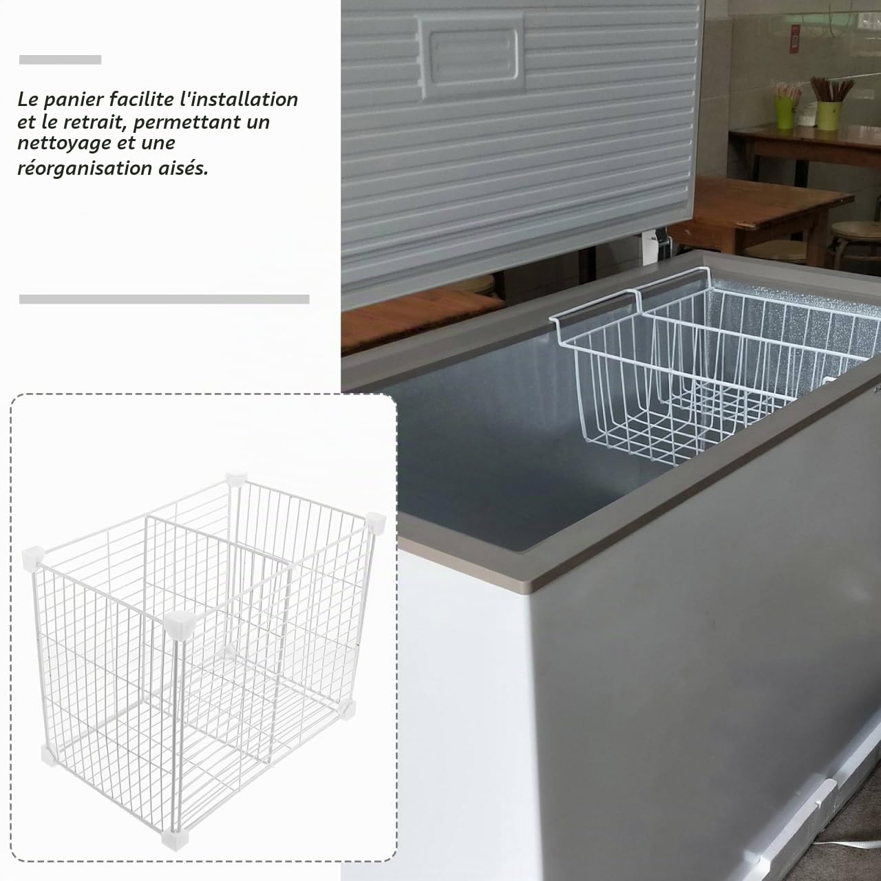 GALPADA Organisateur Congélateur Coffre Grille De Séparation pour Congélateur avec Panier De Rangement Inférieur Casier en Métal 14.57 X 11.81 X 9.45 in pour Aliments Fruits Légumes
