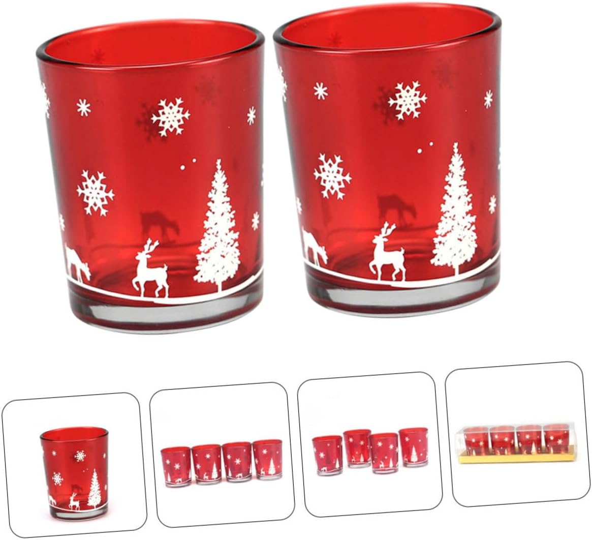 Cabilock 2pcs Red Glass Christmas Candle Holders Empty Tea Light Cups DIY Candle Containers Seasonal Home Decor Accessories for Holiday Table Centerpiece