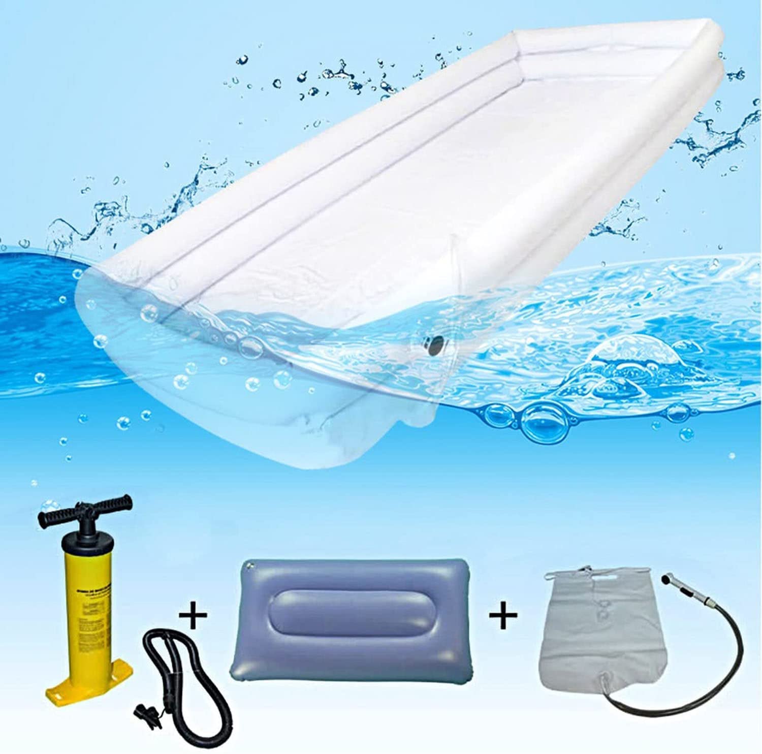 Sistema de bañera de ducha inflable para personas mayores, ayuda de baño inflable médica portátil de PVC para adultos, kit de bañera para personas discapacitadas postradas en cama con inflador + bols