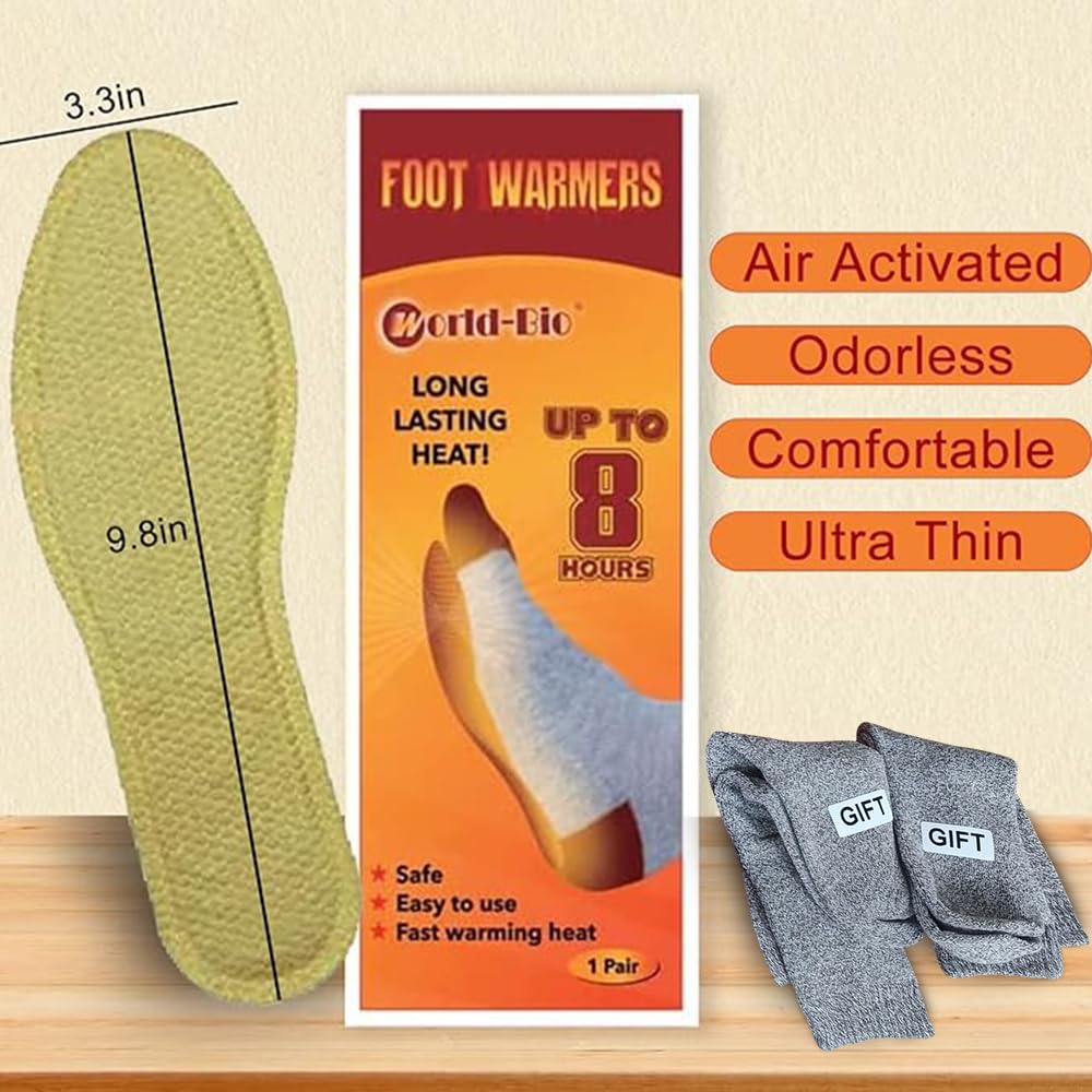 Insole Foot Warmers - Long Lasting Safe Natural Odorless Air Activated Warmers Instant Warm Up to 8 Hours of Heat - Disposable Heating Pack for Skiing, Winter Hunting - 40 Pairs feet Warmers for Men
