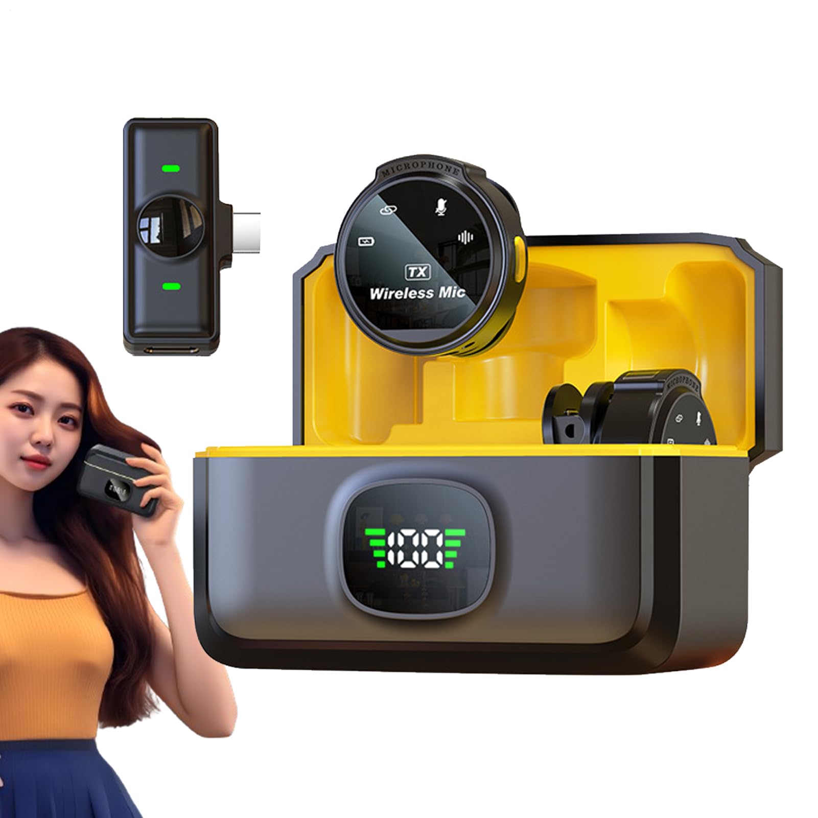 Micrófono inalámbrico portátil – Micrófonos redondos magnéticos, equipo de audio compacto | Kit de grabación móvil de transmisión de 50 m para producción de video de cámara, función de reducción de